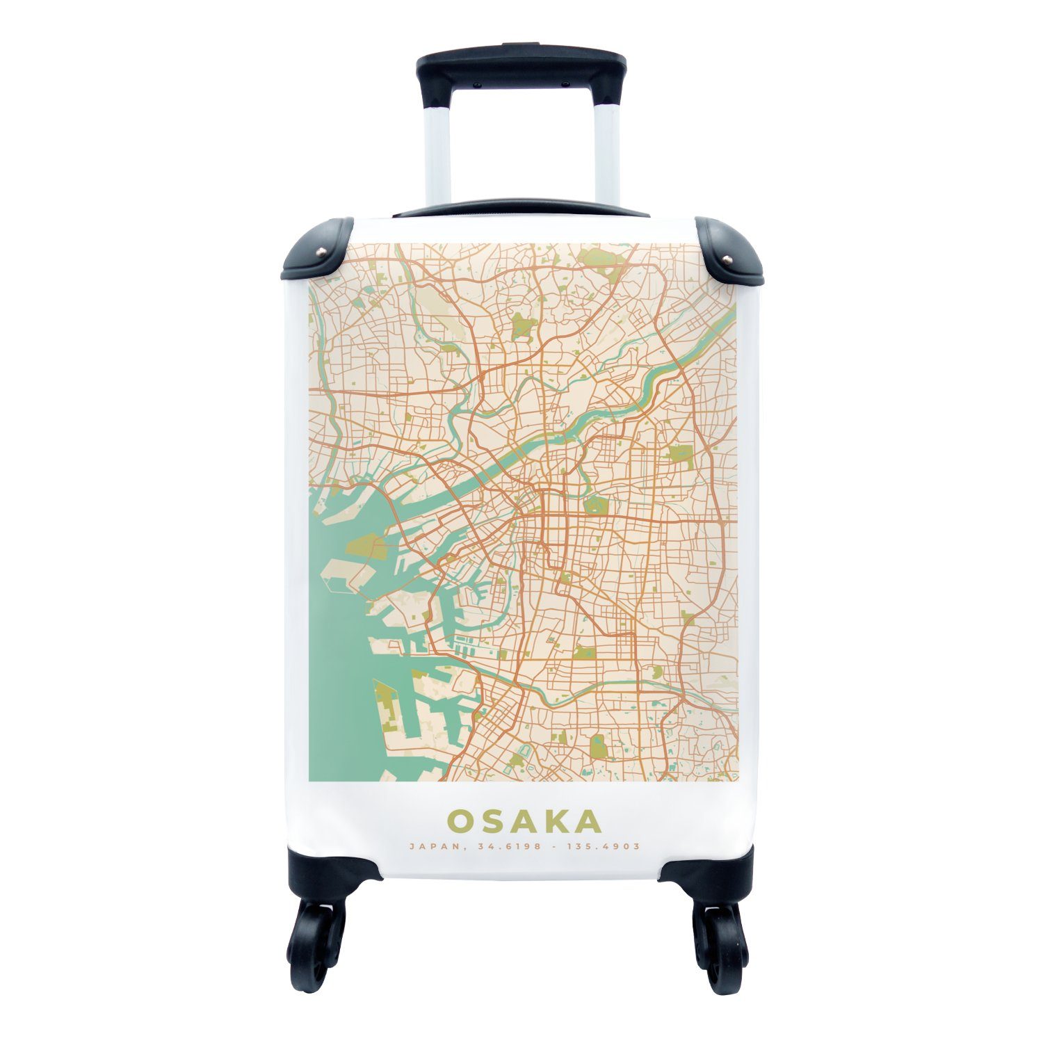 MuchoWow Handgepäckkoffer Osaka - für Reisekoffer rollen, Karte, Trolley, Stadtplan Vintage mit Reisetasche - Ferien, - 4 Handgepäck Rollen