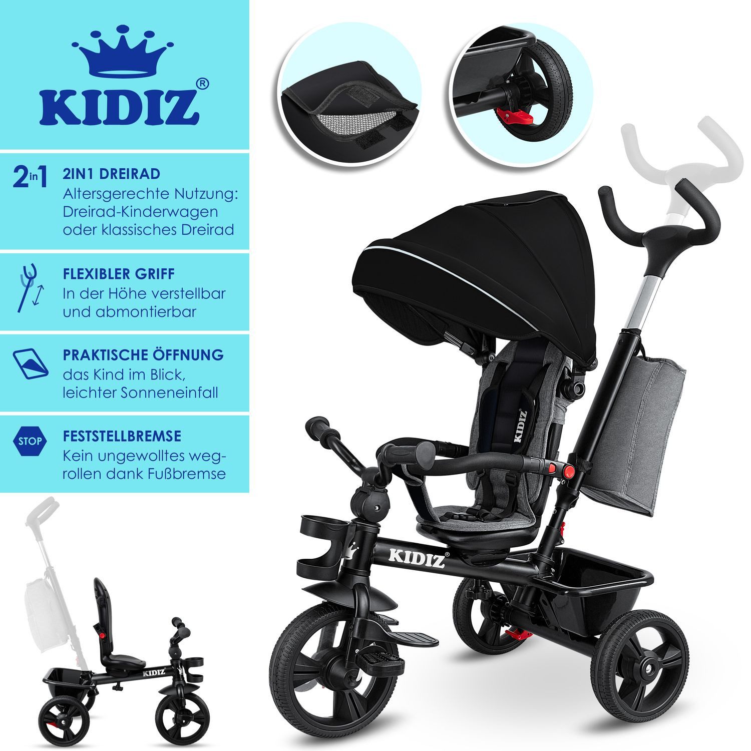 KIDIZ Dreirad, Dreirad 5in1 Kinderdreirad mit günstig online kaufen
