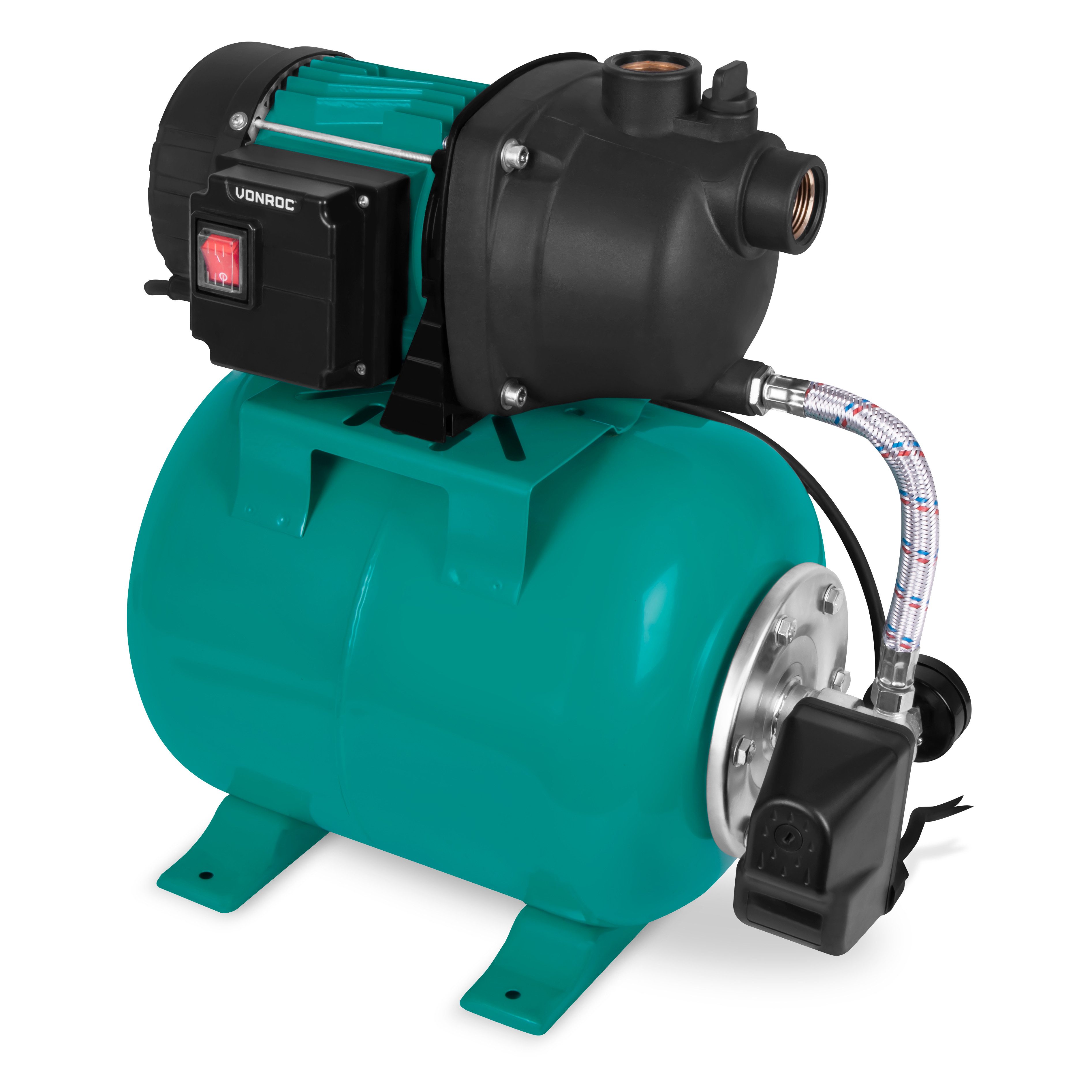VONROC Gartenpumpe Automatische Wasserpumpe (Hauswasserwerk 800W – Wasserpumpe, mit Druckschalter & 19 L Tank – 3300 l/h, 4 bar), – Für Gartenbewässerung & Regenwassernutzung