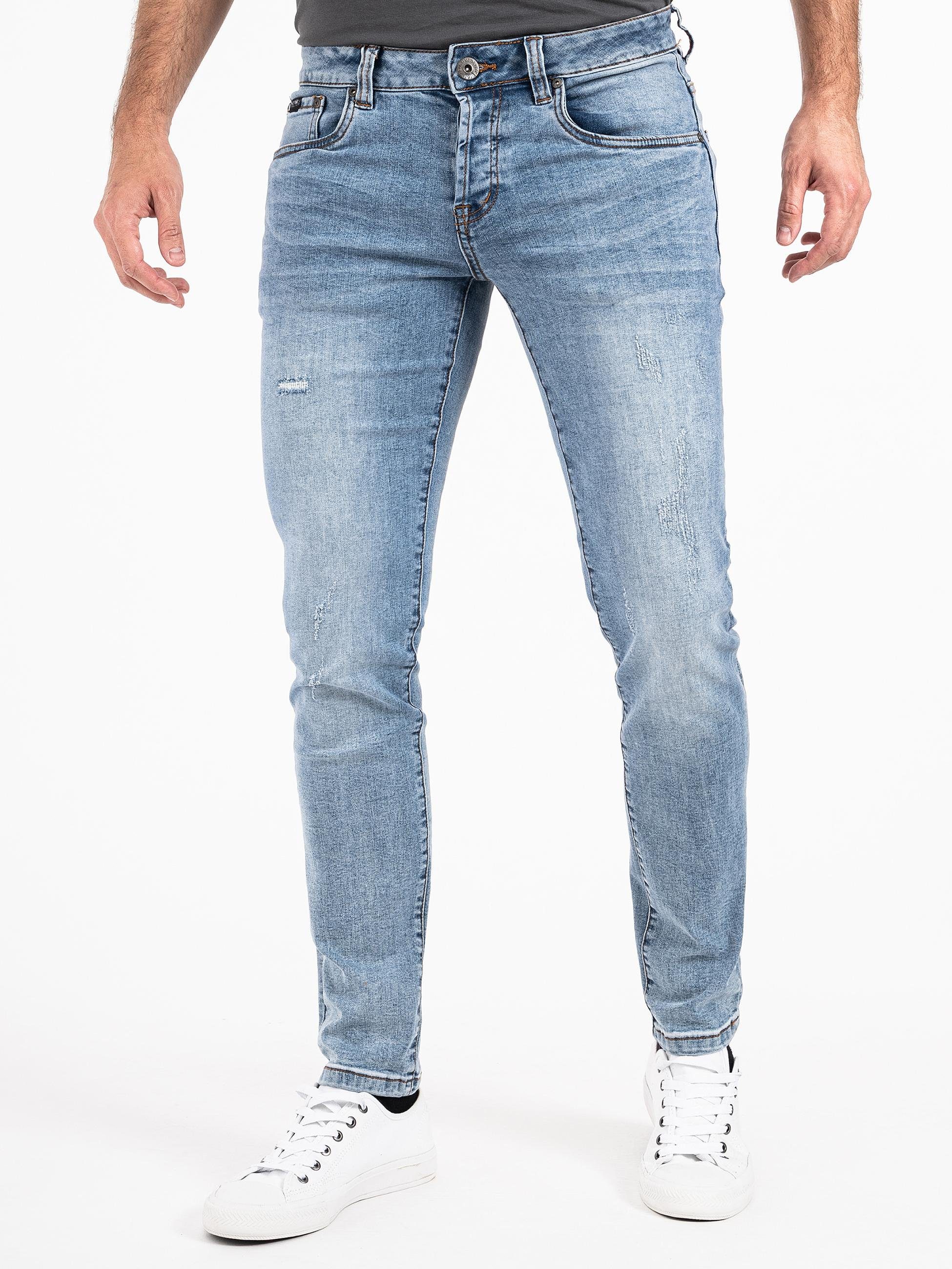 PEAK TIME Slim-fit-Jeans München Herren Jeans mit Stretch-Bund und Destroyed-Optik hellblau