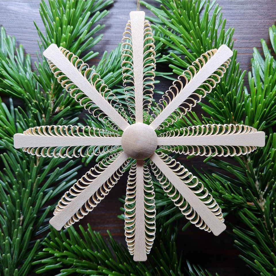 Christbaumschmuck Christbaumschmuck Spanstern „natur“ 8 große Bäumchen ø  14,5 cm NE, aus gestochenen Span