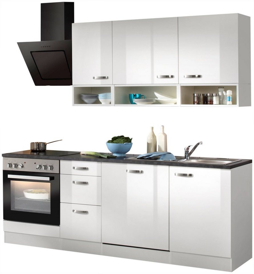 OPTIFIT Küchenzeile Lagos, mit E-Geräte, Breite 210 cm, Küchenzeile mit  Einbaugeräte-Set