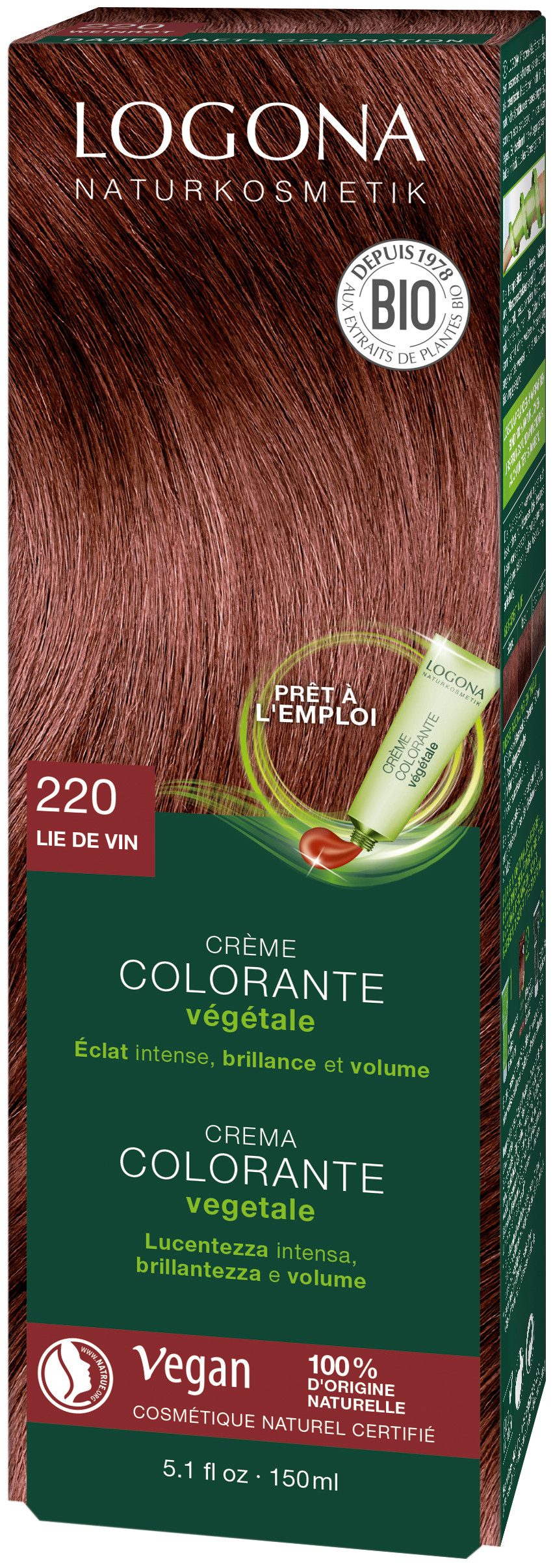 LOGONA Coloration PFLANZEN-HAARFARBE CREME, sofort gebrauchsfertige Creme, für alle Haartypen, mit Creme-Textur