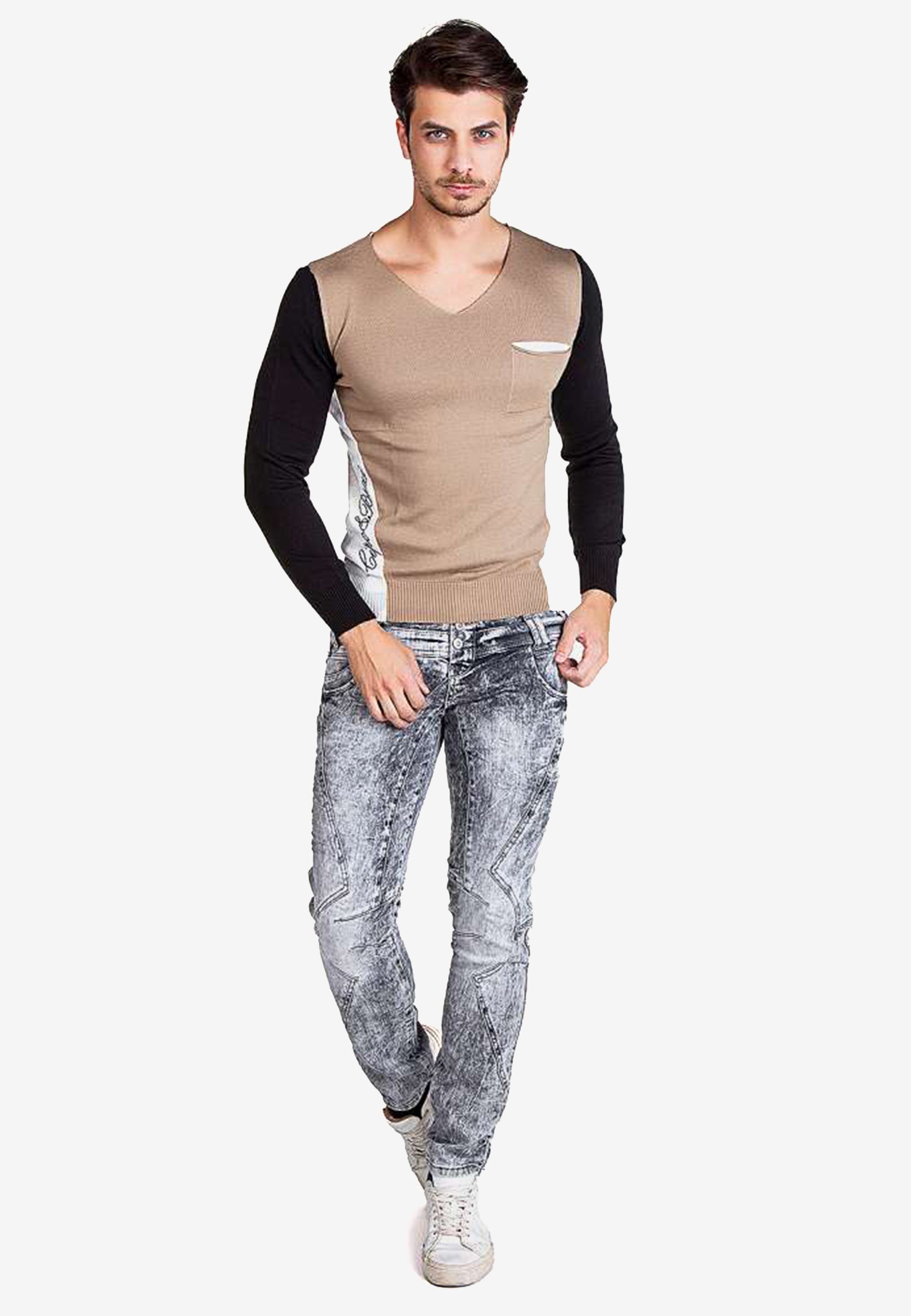 mit Baxx modischem & V-Ausschnitt Langarmshirt Cipo