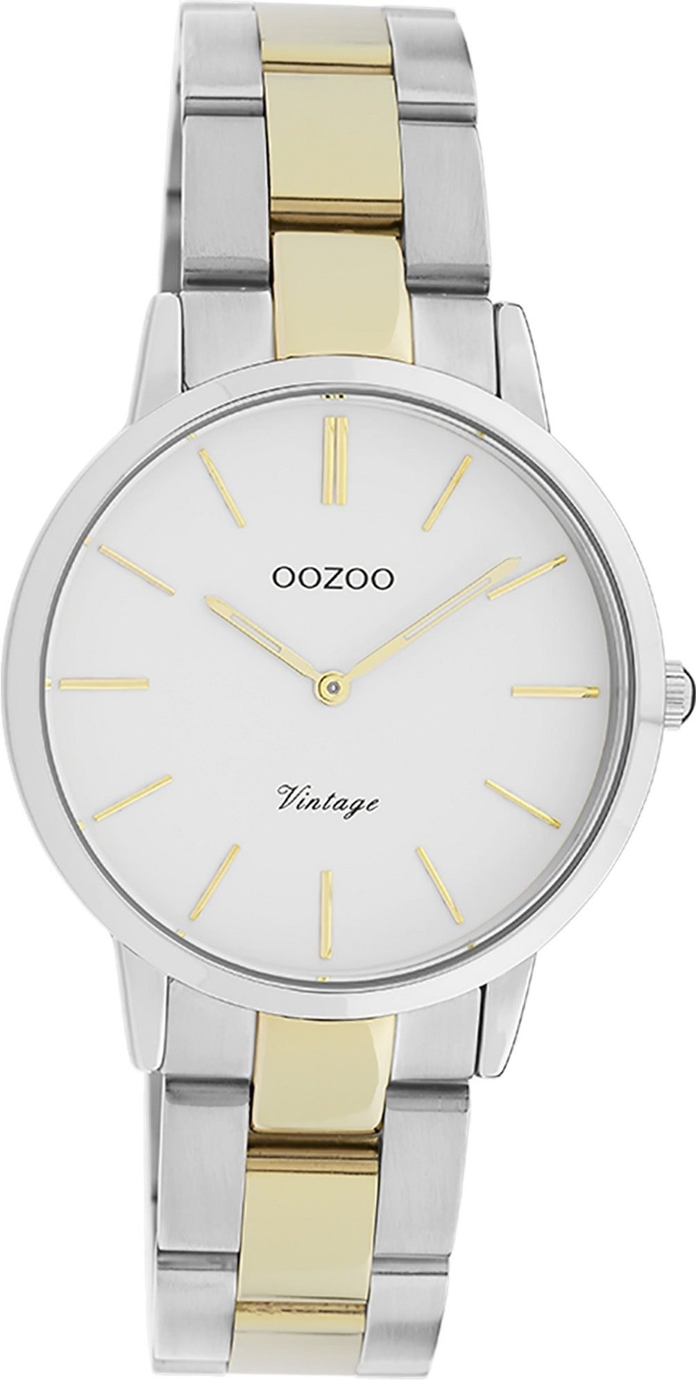 OOZOO Quarzuhr Oozoo Damen Armbanduhr Vintage Series, (Analoguhr), Damenuhr rund, mittel (ca. 34mm), Metallarmband silber, gold, Fashion