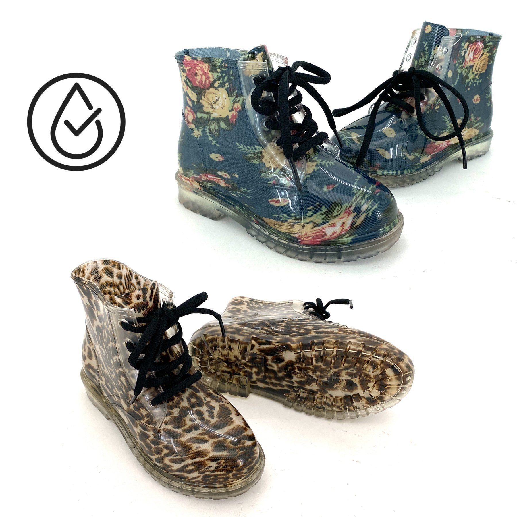 Blumen wasserdicht Stiefeletten heimtexland Schnürboots Leopard Regen Boots (Typ880) Rosen Kinder Gummistiefelette Gummistiefel Mädchen Trend Stiefel