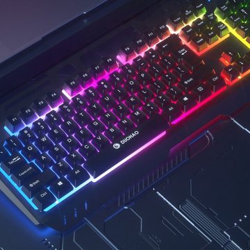 KINSI USB-Gaming-Tastatur,mechanische Tastatur,RGB-Hintergrundbeleuchtung Gaming-Tastatur (Kabelgebundene Metalltastatur,Handyhalterung)