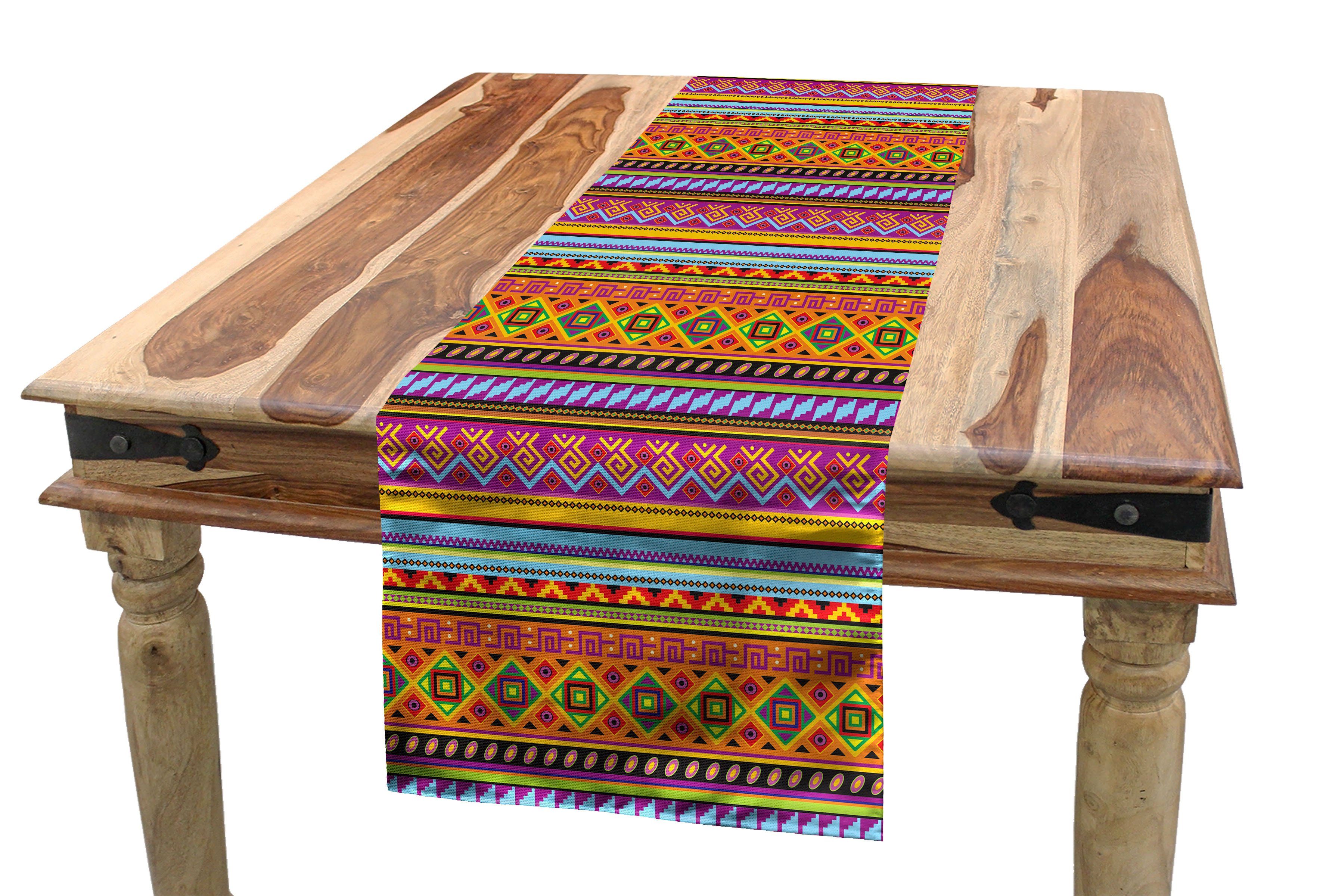 Abakuhaus Tischläufer Esszimmer Küche Rechteckiger Dekorativer Tischläufer, Mexikaner Folk Vintage-Geometric | Tischläufer