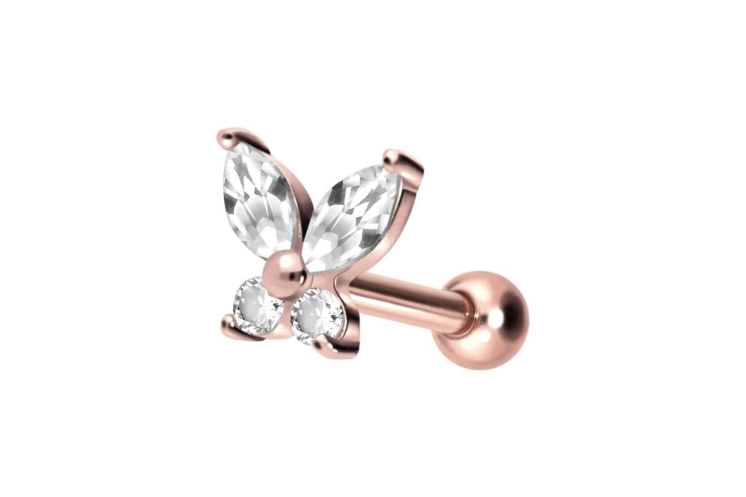 PIERCINGLINE Piercing-Set Titan Ohrpiercing mit Innengewinde KRISTALLSCHMETTERLING (Mini-Barbells, 1-tlg)