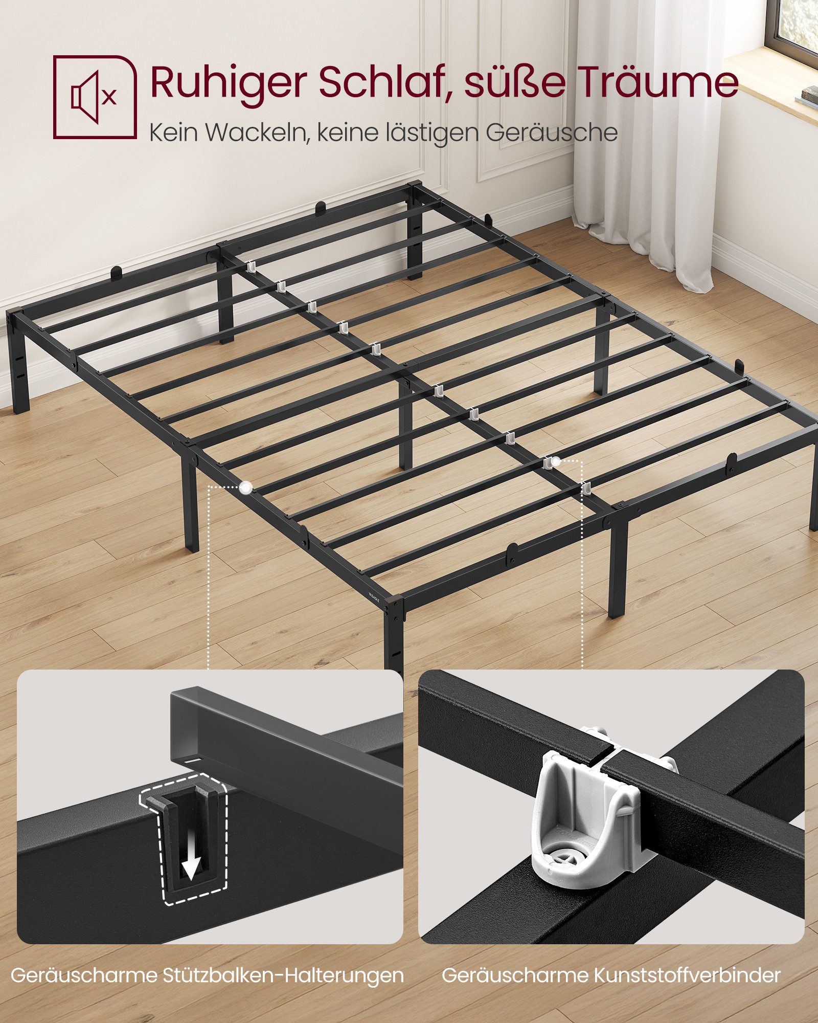 VASAGLE Bettgestell Doppelbettgestell Metallbett (140 x 200 cm, 35.6 cm H, geräuscharm), 140 x 200 cm, einfacher Aufbau, modern, Bett, Bettrahmen, Gästebett – Bild 3 von 5