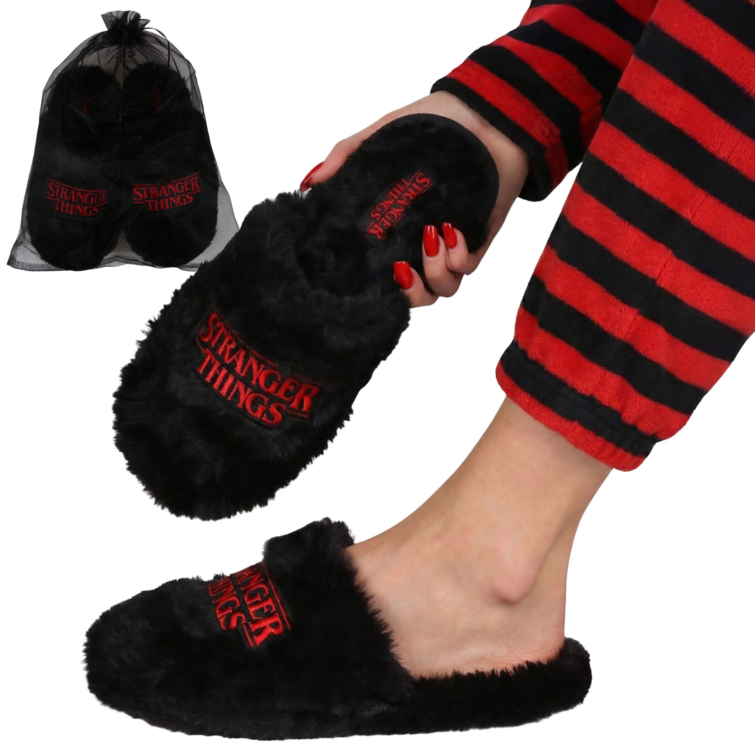 Stranger things Stranger Things Damen-Hausschuhe – rutschfest, warm, weich, Geschenk Plüsch Hausschuhe