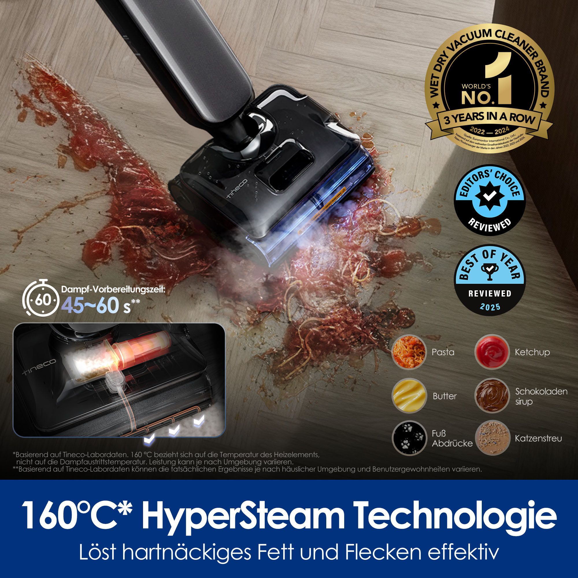Tineco Nass-Trocken-Sauger FLOOR ONE S9 Artist Steam Pro, Dampfreiniger mit 160°C Dampfreinigung, 285 W, 22kPA Saugleistung, Selbstantrieb, 90 Minuten