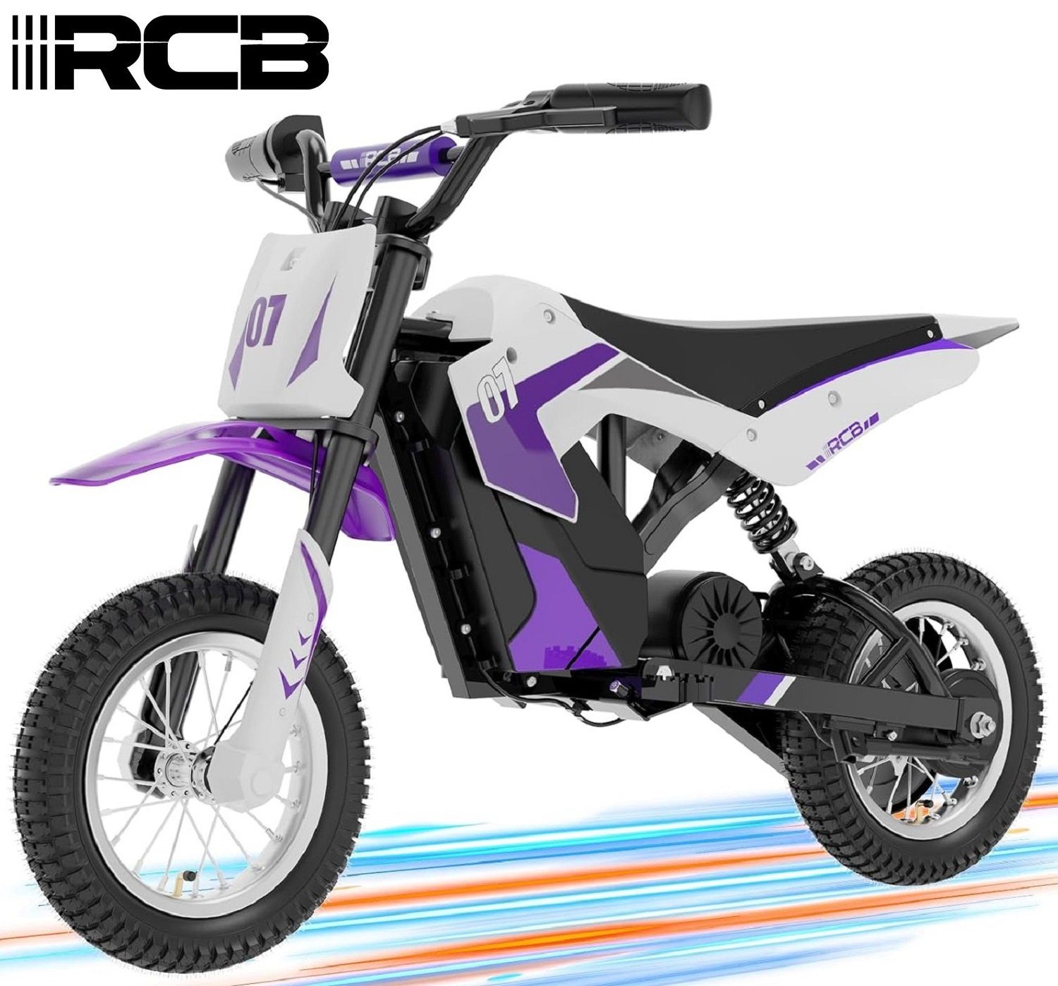 RCB Elektro-Kindermotorrad Max 12" lila 25km/h, Reichweite Luftreifen Geschwindigkeitsmodus, 3 15km