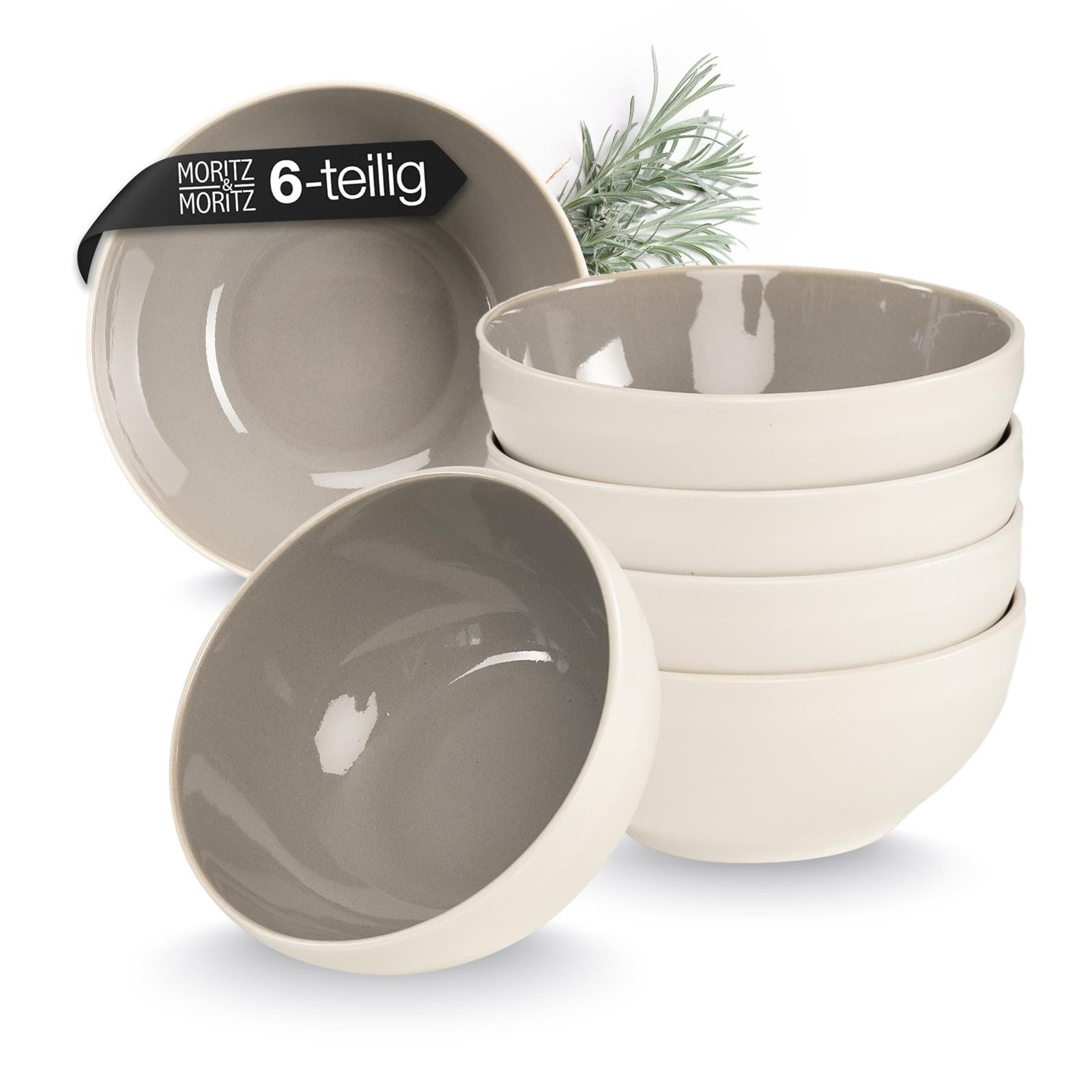 Moritz & Moritz Geschirr-Set CAVO Müslibowl Stone (6-tlg), Steinzeug, Spülmaschinengeeignet