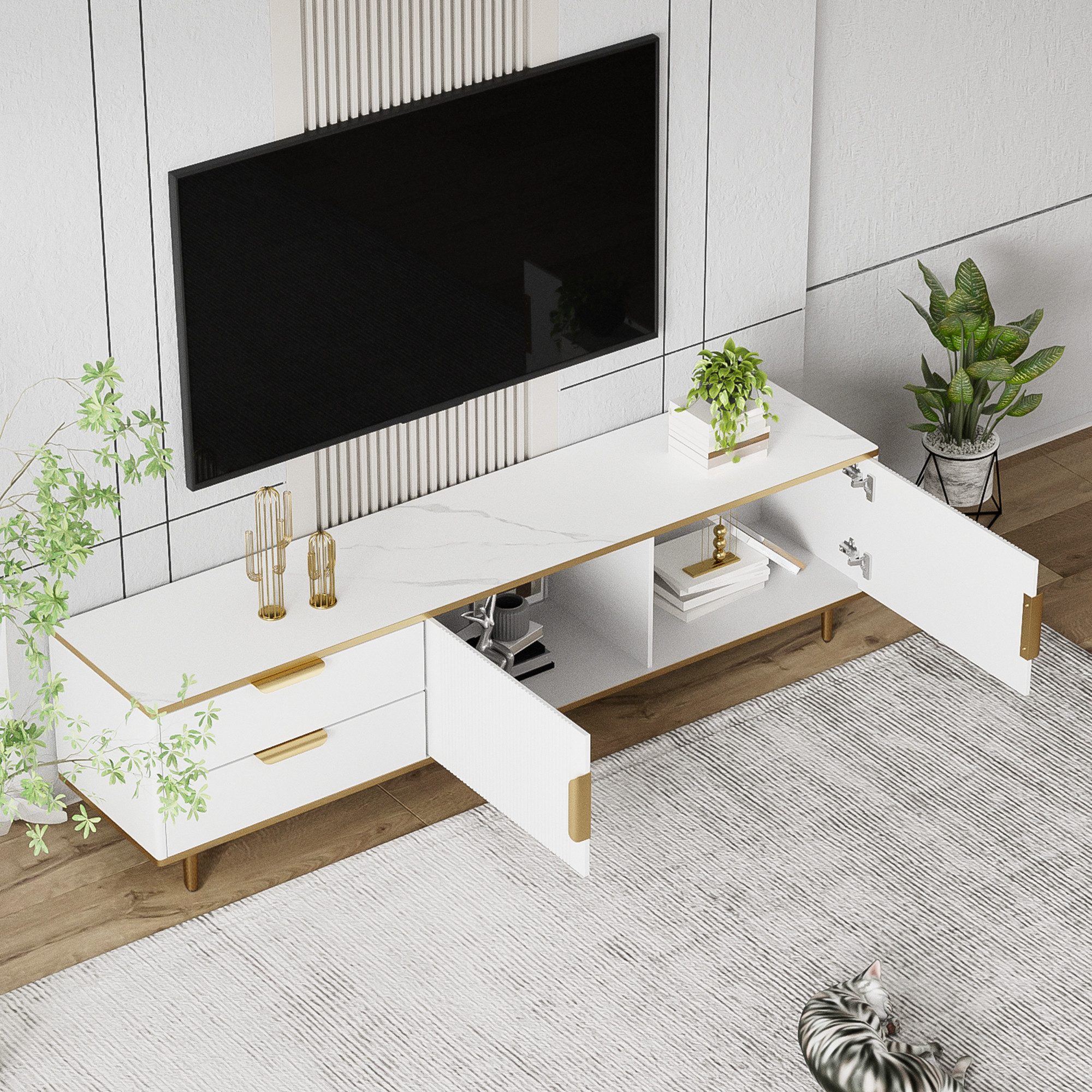 Fine Life Pro TV-Board TV-Schrank, niedriger Teller mit geschnitzter Textur