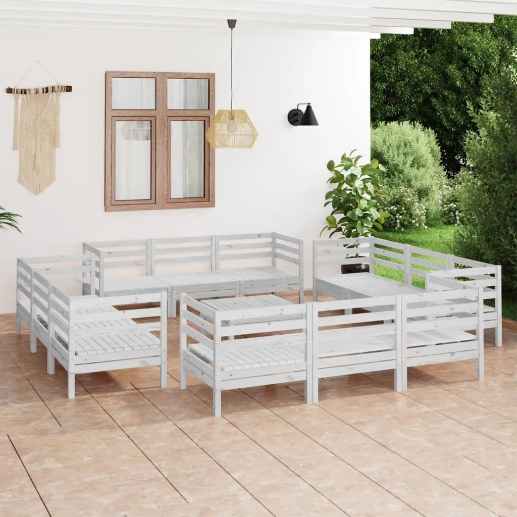 vidaXL Gartenlounge-Set 13-tlg. Garten-Lounge-Set Weiß Kiefer Massivholz, (1-tlg) | Gartenlounge-Sets