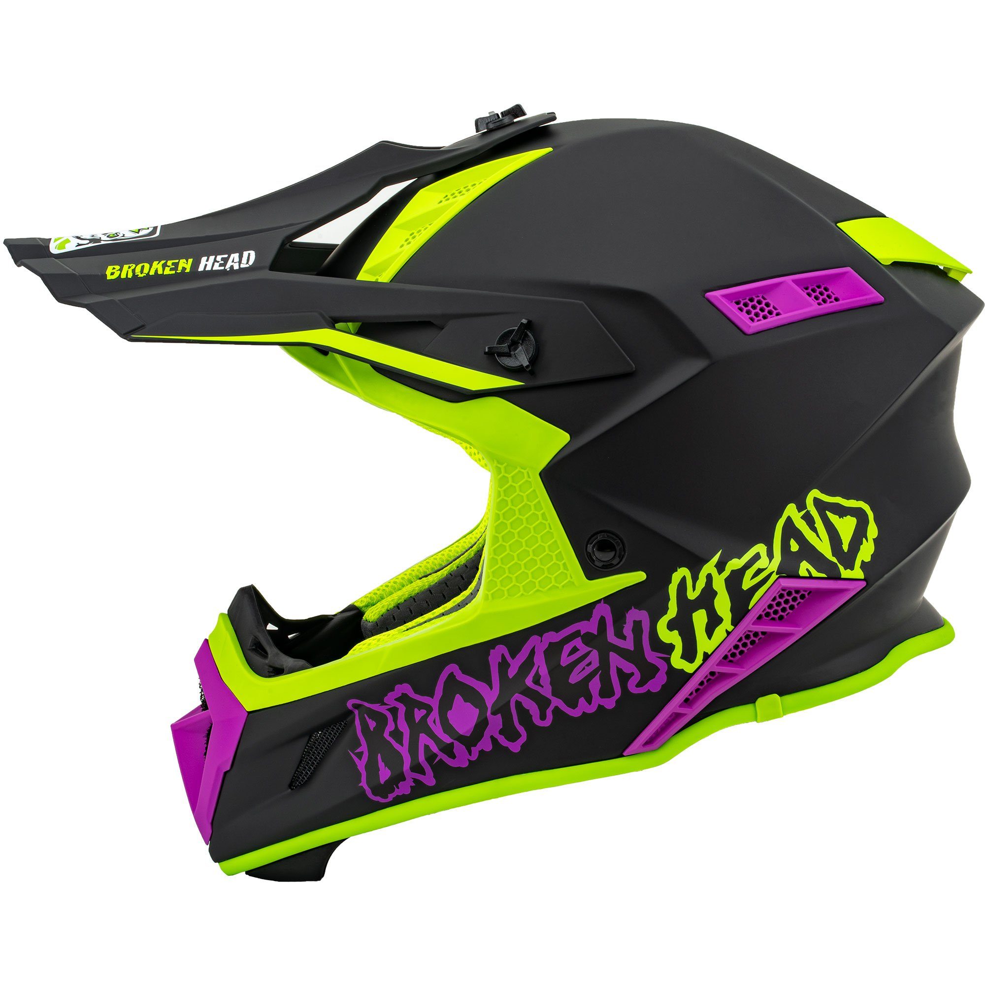 Broken Head Motorradhelm THE HUNTER light green-pink Crosshelm, sehr leicht