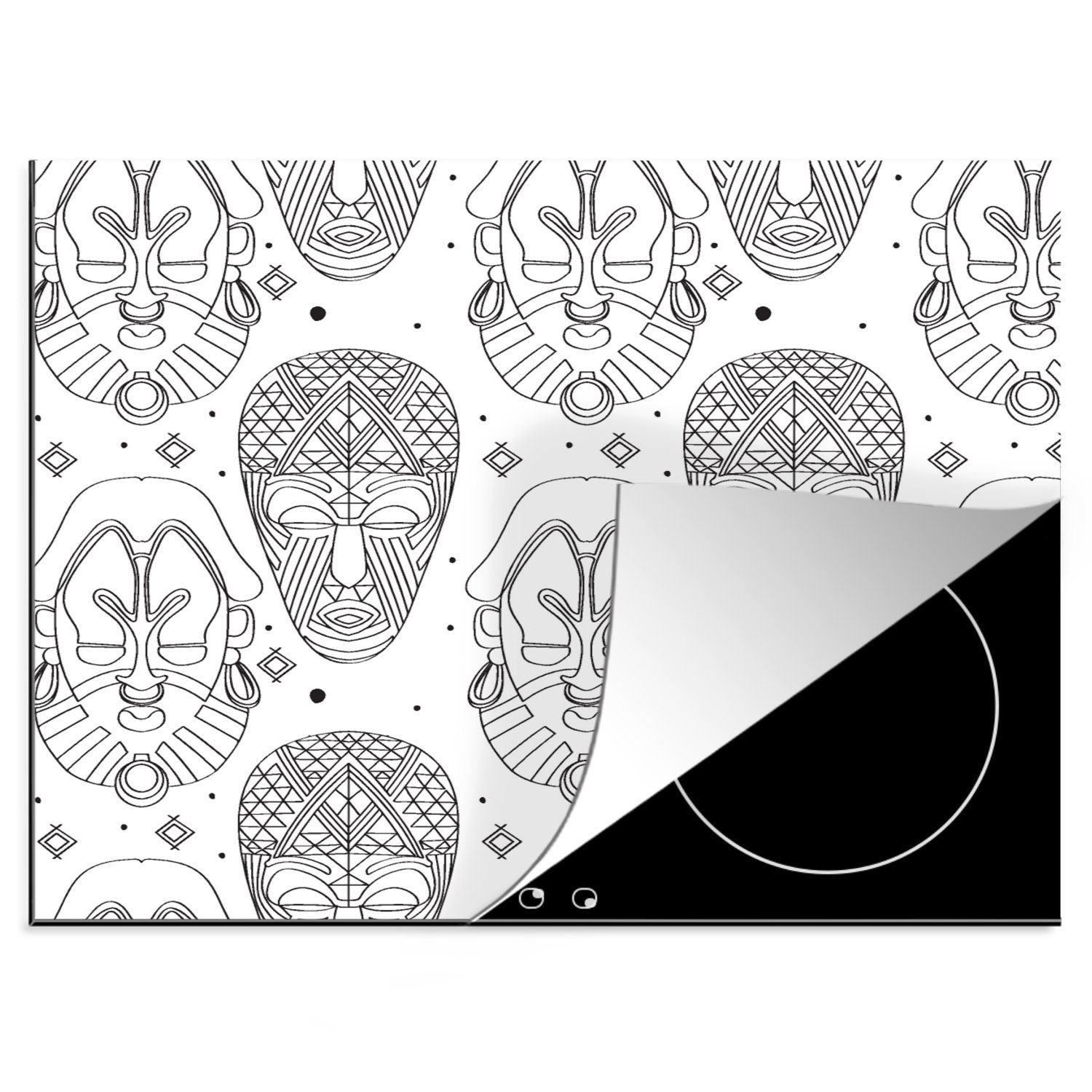 MuchoWow Herdblende-/Abdeckplatte Muster - Masken - Südamerika, Vinyl, (1 tlg), 60x52 cm, Mobile Arbeitsfläche nutzbar, Ceranfeldabdeckung