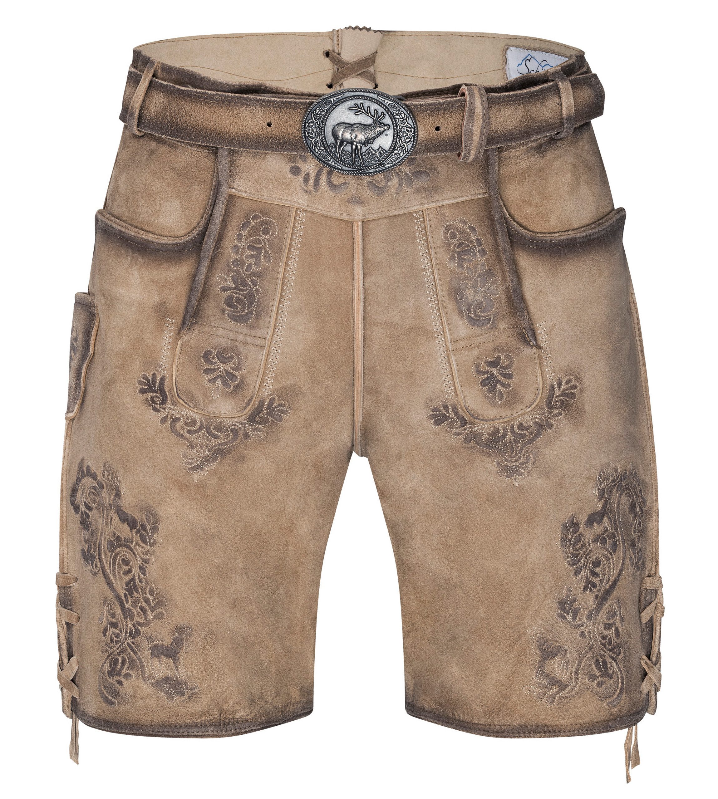 Trachtenlederhose Lederhose Herren kurz mit Trachtengürtel für Oktoberfest - Wildbock