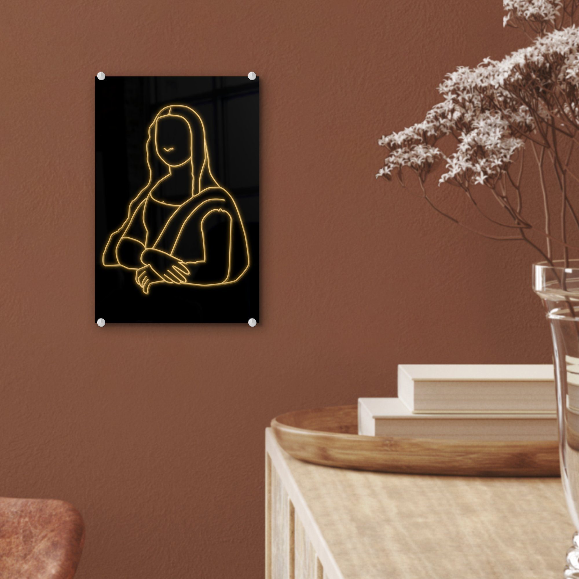 MuchoWow Acrylglasbild Lisa Glasbilder Vinci auf Glas (1 - Gold, Glas St), Wandbild Mona - da Foto Leonardo - - auf Bilder Wanddekoration 