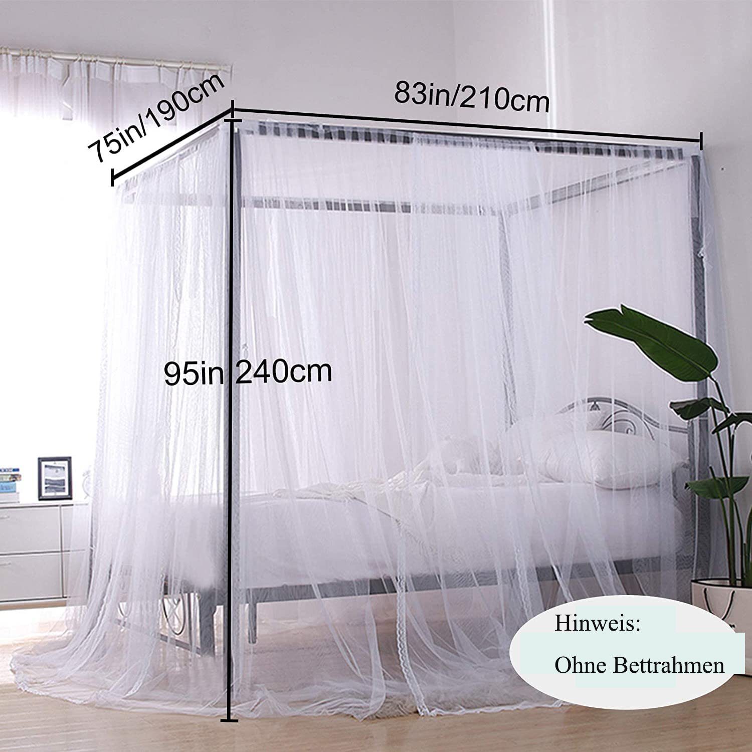 GelldG Moskitonetz Moskitonetz Groß Fliegennetz mit Bett weiß 4 für Anti-Insekt Eckpfosten