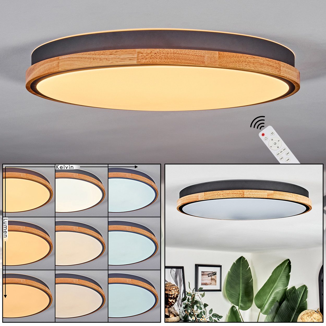 hofstein Deckenleuchte Deckenlampe aus Metall/Holz/Kunststoff in günstig online kaufen