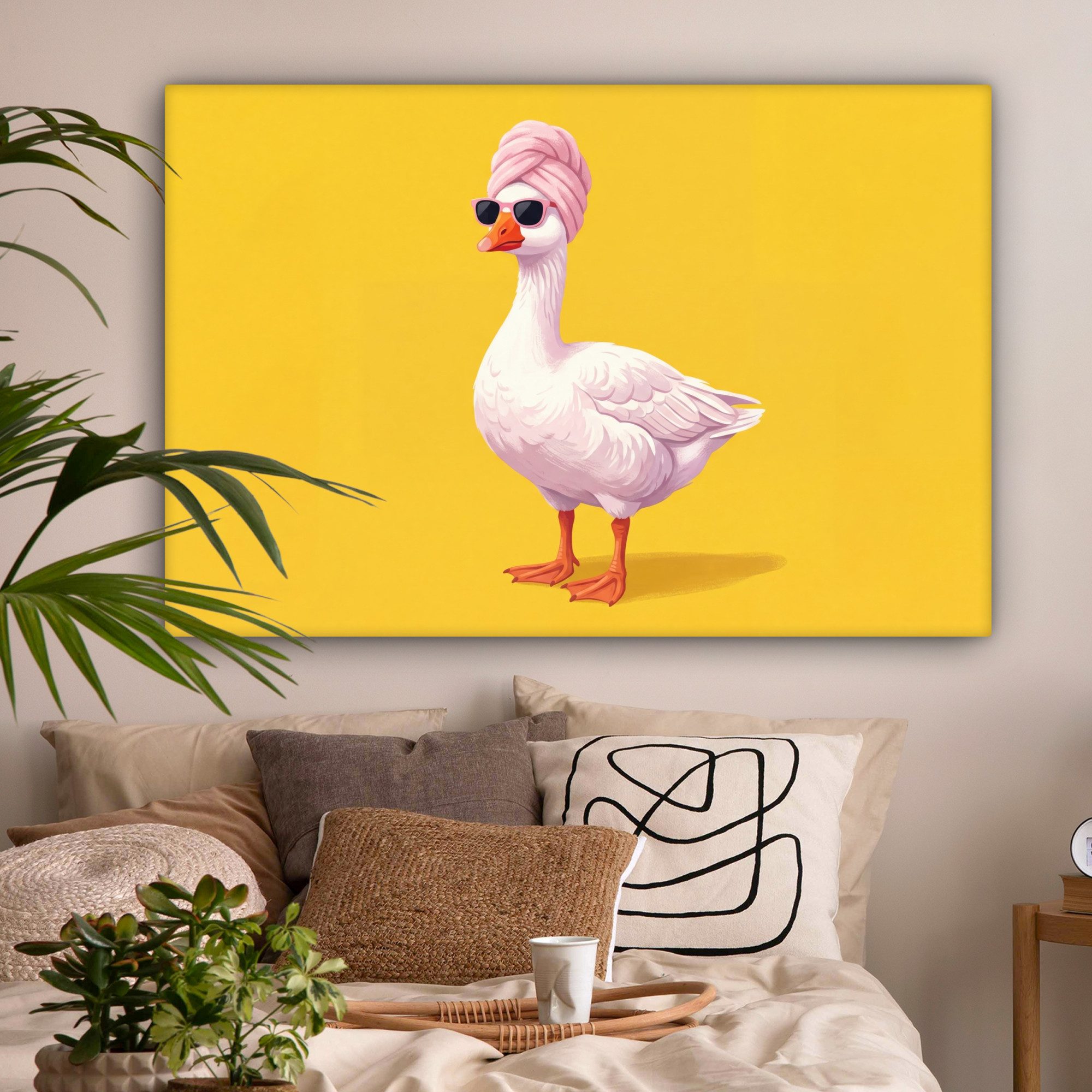 OneMillionCanvasses® Leinwandbild Duck - Sonnenbrille - Gelb, Fotodruck (1 St), Leinwandbilder XXL Wohnzimmer, Deko Aesthetic 150x100 cm
