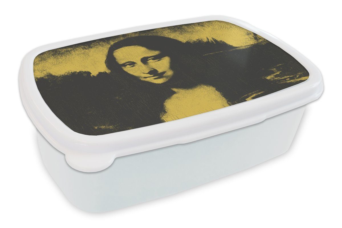 MuchoWow Lunchbox Mona Lisa - Leonardo da Vinci - Alte Meister, Kunststoff, (2-tlg), Brotbox für Kinder und Erwachsene, Brotdose, für Jungs und Mädchen weiß