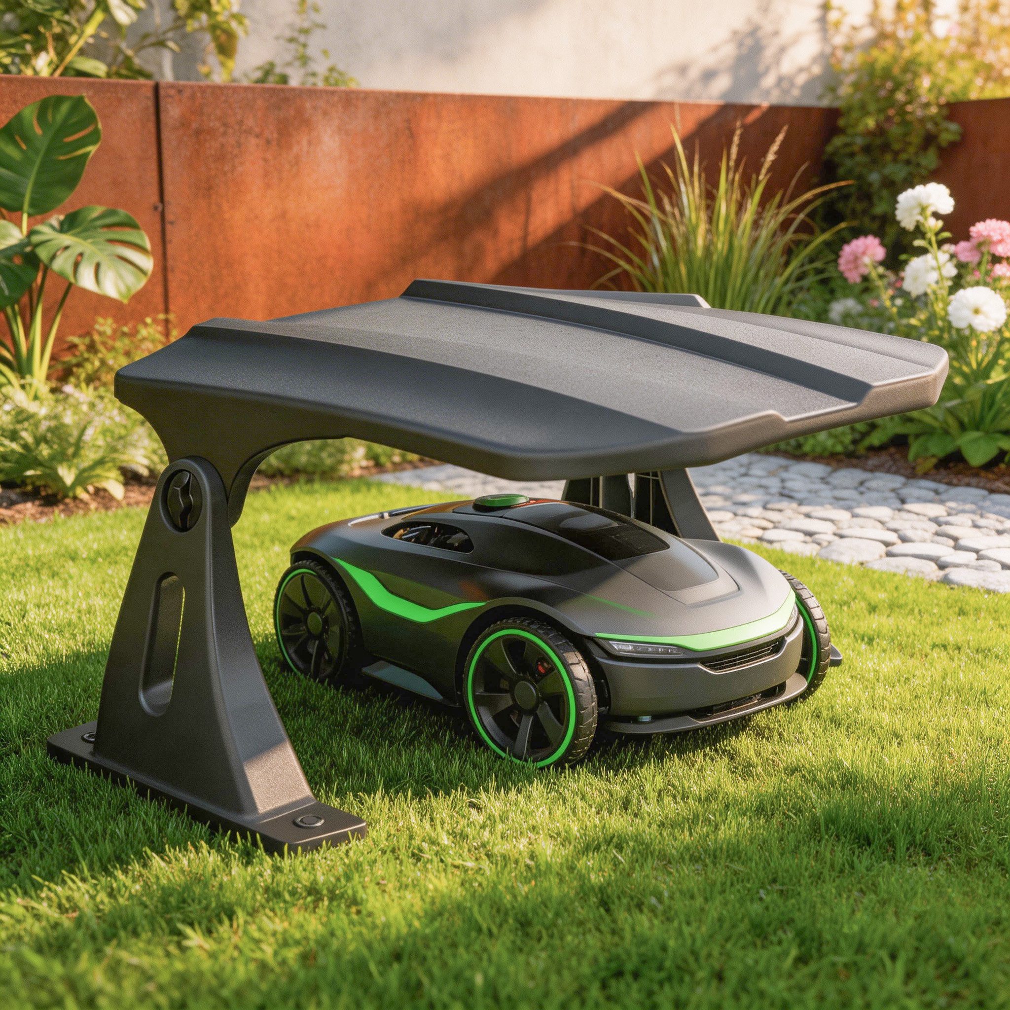FIVMEN Rasenmähroboter-Cover Schutzüberdachung aus ABS Robuste Carport Abdeckung, für Rasenmäher Rasenroboter im Garten, Schwarz, 79x80x40cm