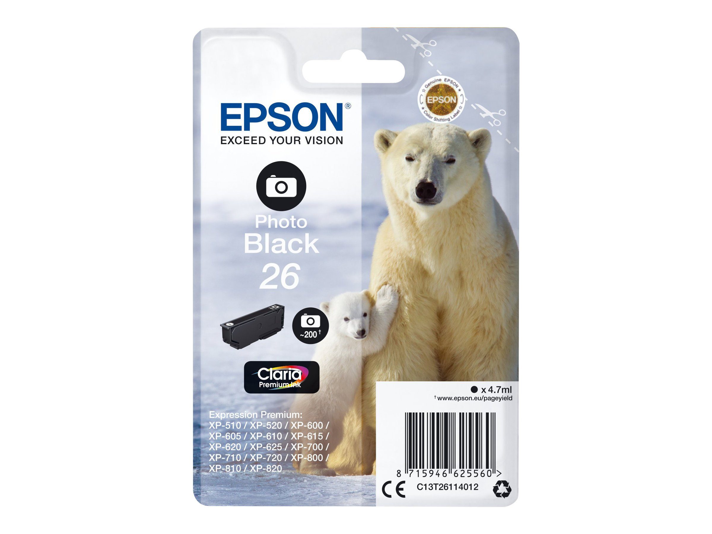 Epson Original Epson 26 Photo Black (C13T26114022) Tintenpatrone