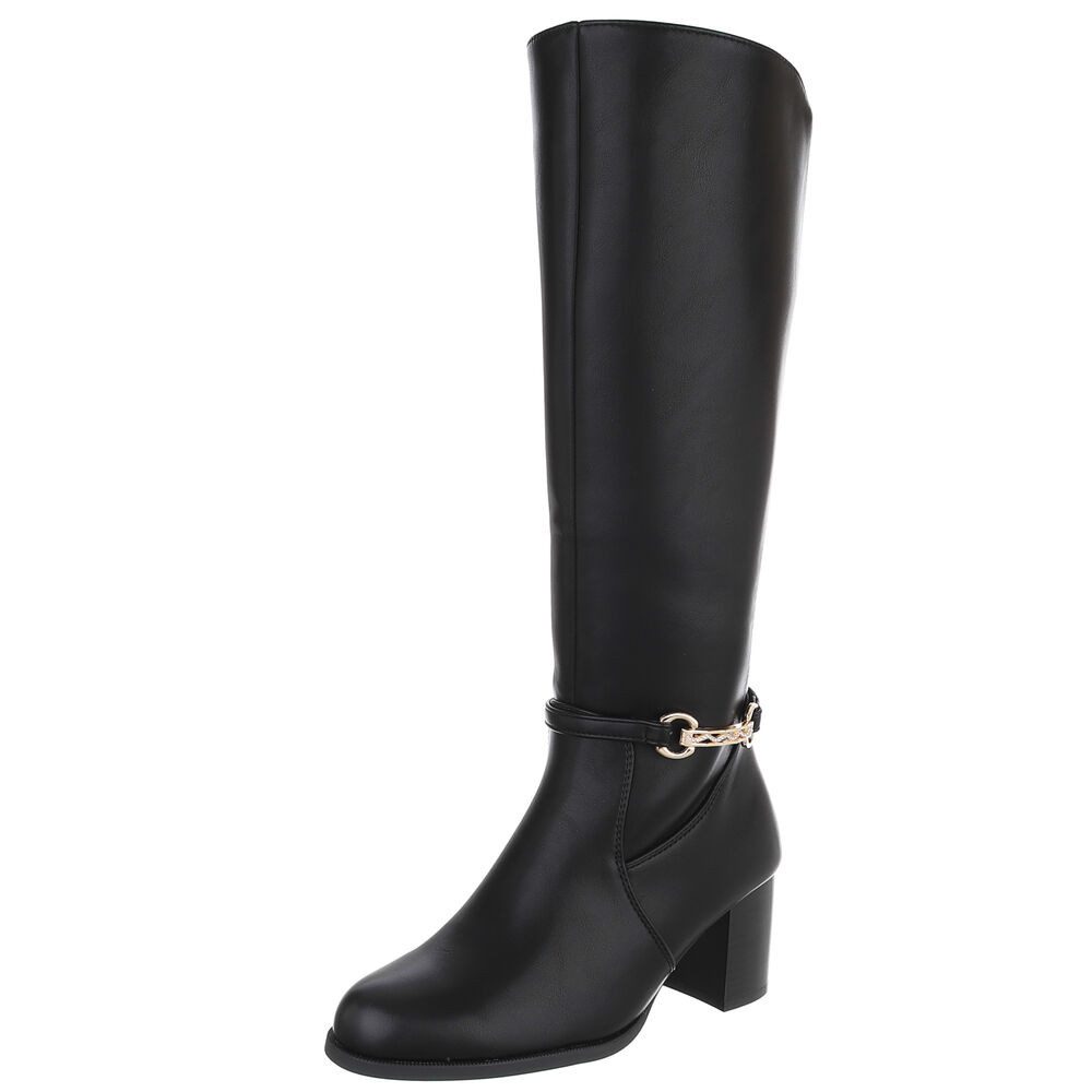 Ital-Design Elegante hohe Stiefel mit Blockabsatz und Schnalle Stiefel (901 günstig online kaufen