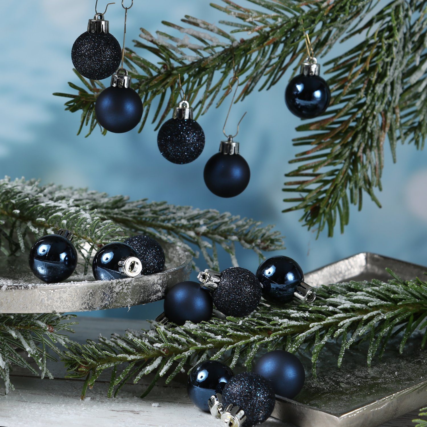 MARELIDA Weihnachtsbaumkugel Baumkugel (14 St) 3cm matt dunkelblau 14Stk glänzend Christbaumkugel bruchfest