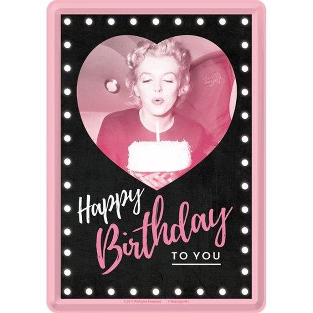Metallschild Blechpostkarte - Celebrities - Marilyn Monroe Happy Birthday