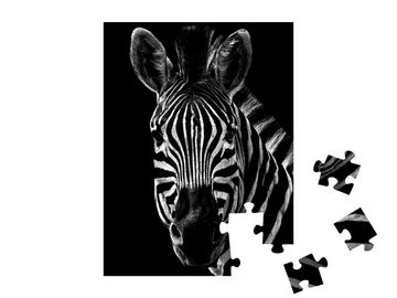 puzzleYOU Puzzle Portrait eines Zebras, schwarz-weiß, 48 Puzzleteile, puzzleYOU-Kollektionen Zebras, Tiere in Savanne & Wüste