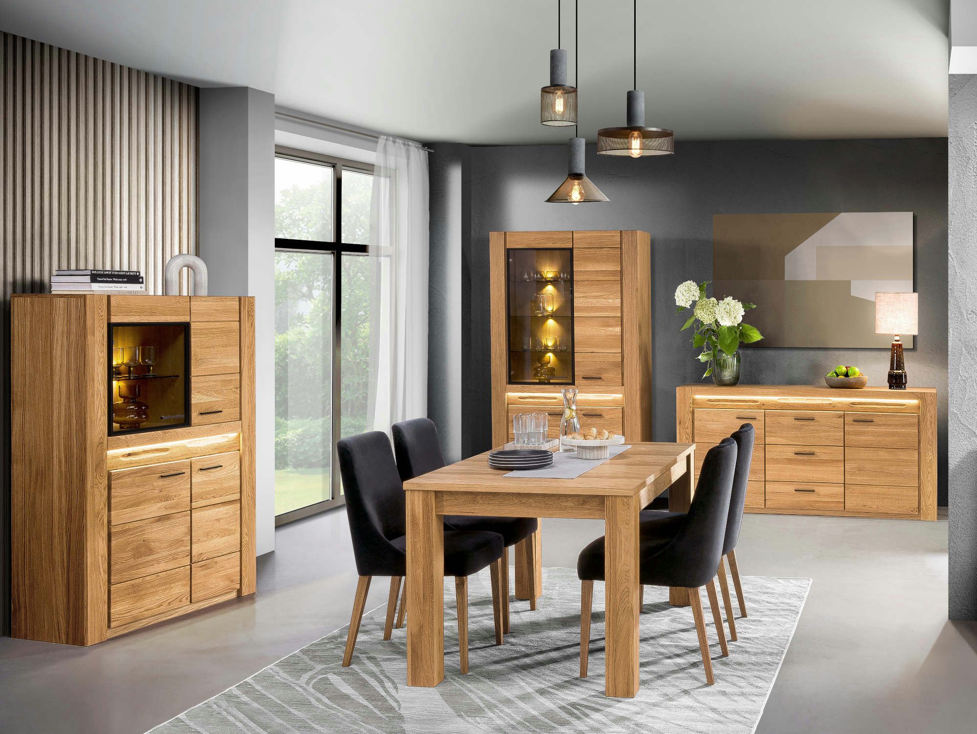 Empinio24 Standvitrine Volo Vitrinenschrank Eiche teil-massiv, 110 cm breit, mit 4 Türen