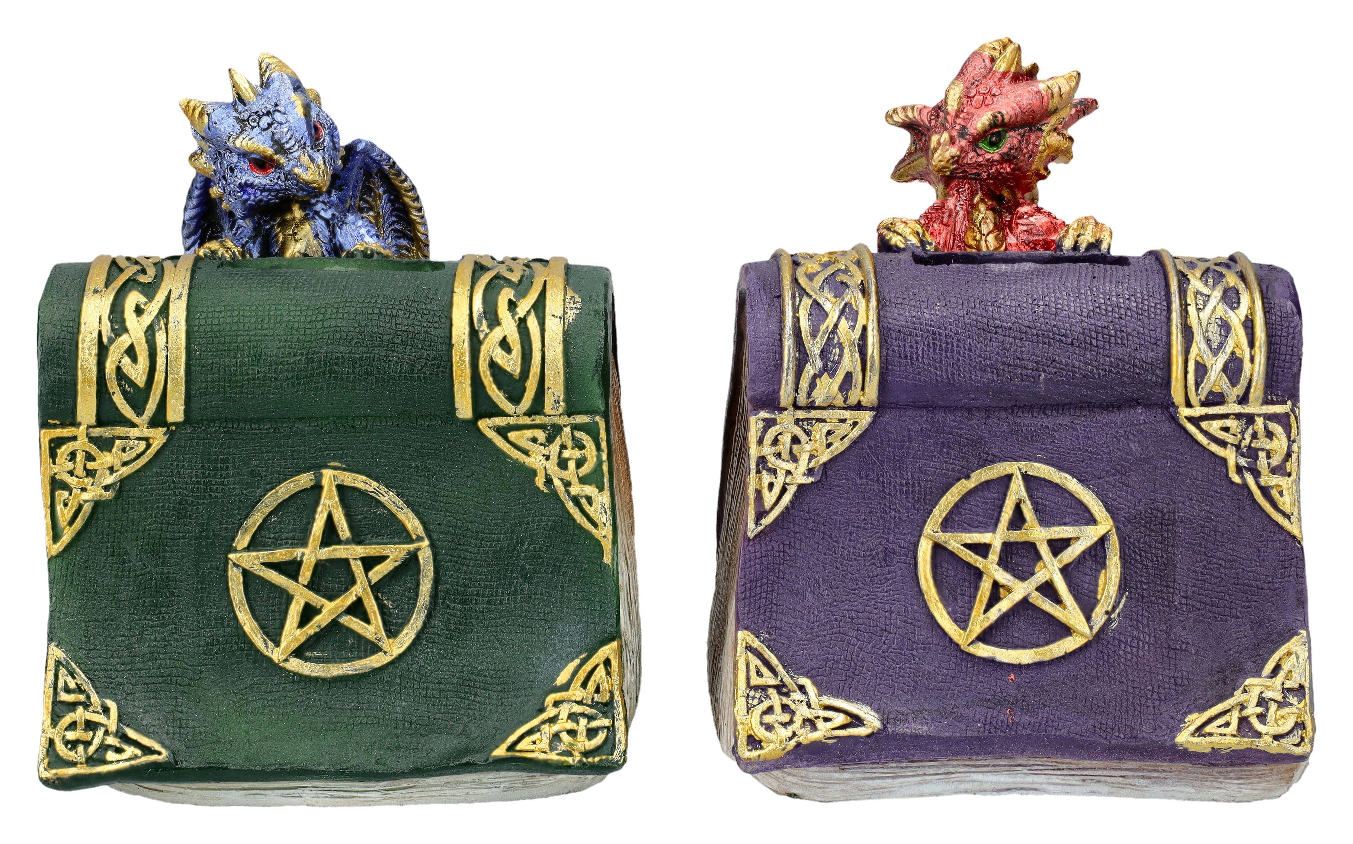 Figuren Shop GmbH Spardose Spardosen 2er Set - Drachen mit Büchern Fantasy Dekoration Sparbüchse