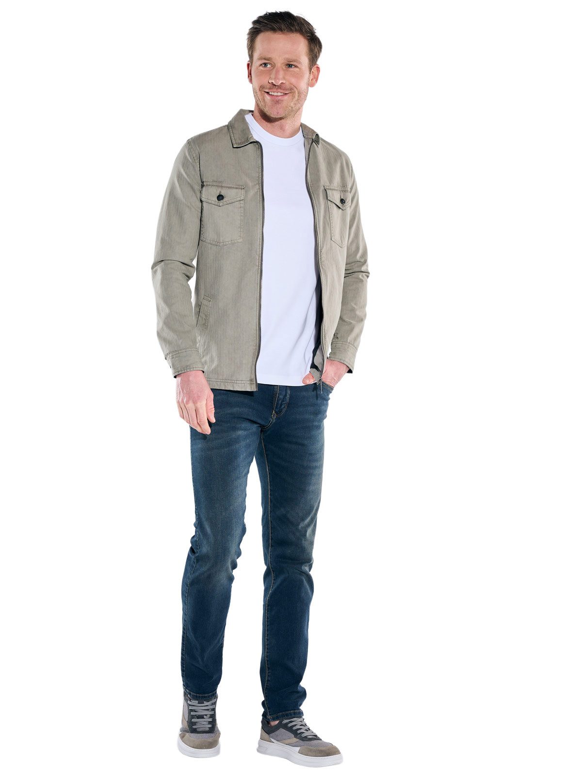 Engbers Langarmhemd Herren Kerniges Overshirt mit Zipper, Khaki