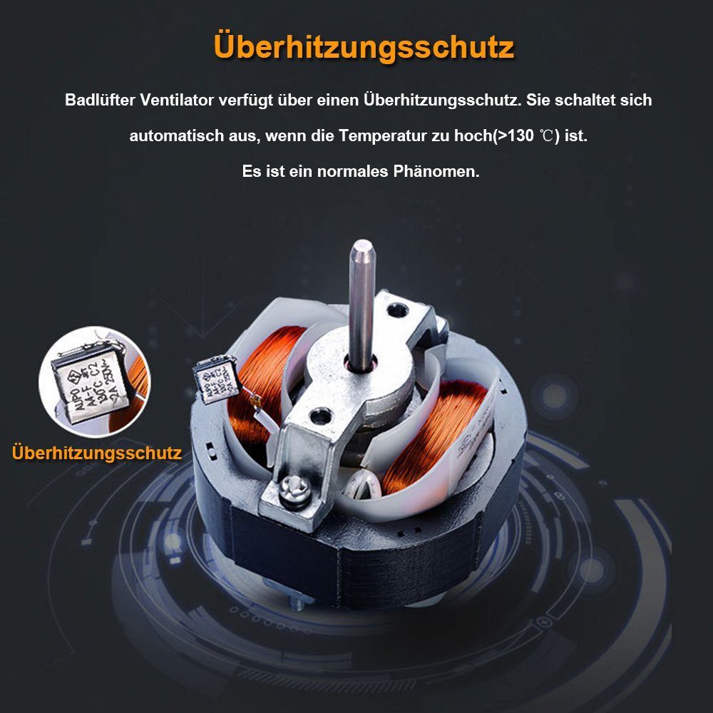 XERSEK Wandventilator Badlüfter leise Ø 100mm IPX4 Nachlauf Bad WC Wand Ventilator Abluft