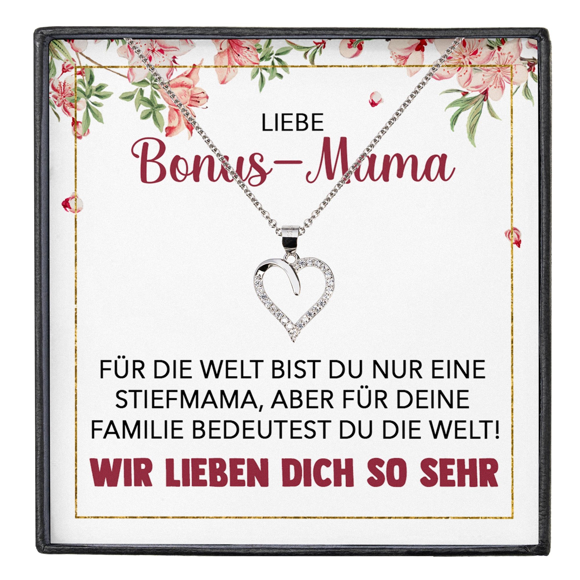 Schmuckset Stiefmama Geschenk Muttertag Bonus-Mama Herz Halskette Geburtstag