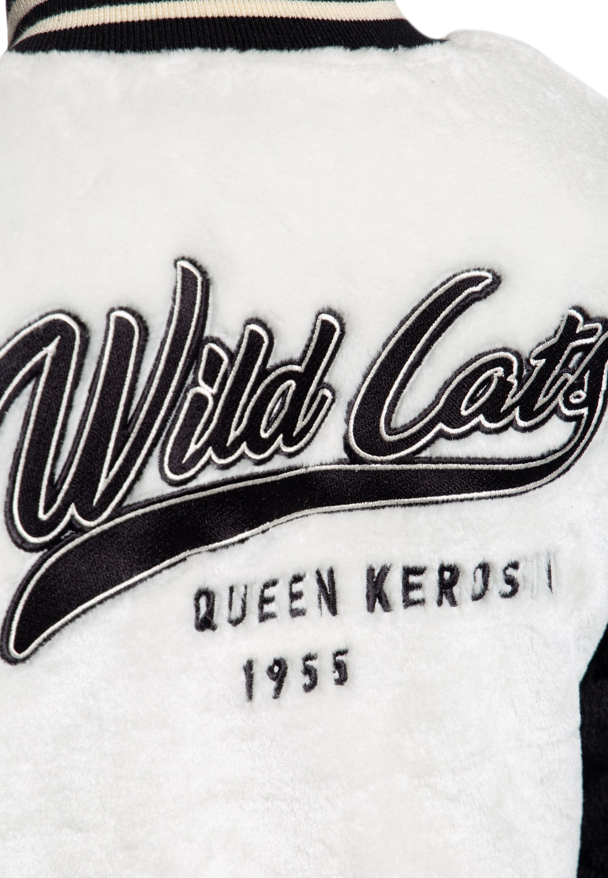 QueenKerosin Collegejacke Wild Vintage-Stickerei mit aus Cats kontrastierter Kunstfell