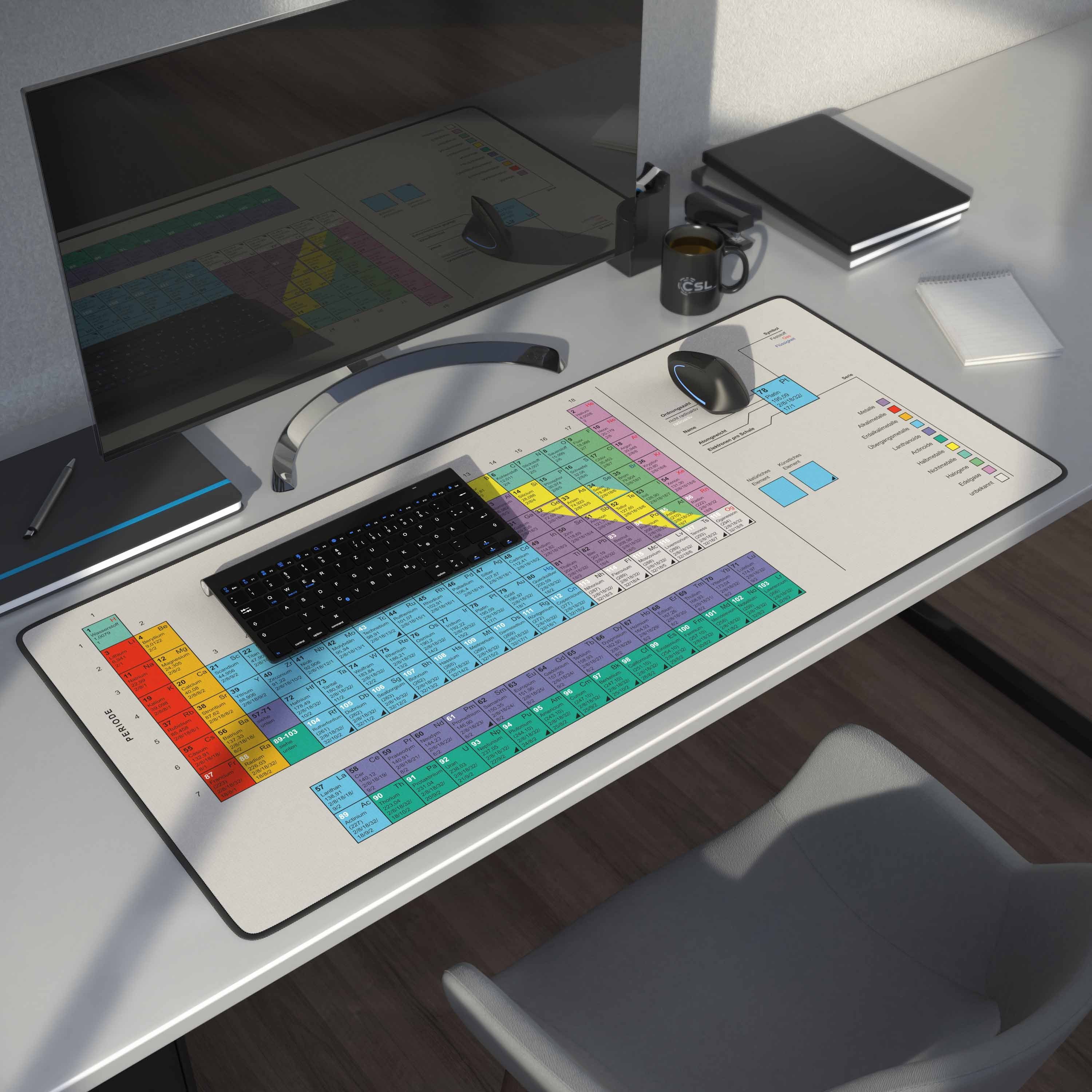 CSL Gaming Mauspad XXL Speed Mousepad 900 x 400 x 3 mm, große Tischunterlage, rutschfest, abwaschbar, Geschwindigkeit & Präzision, Periodensystem