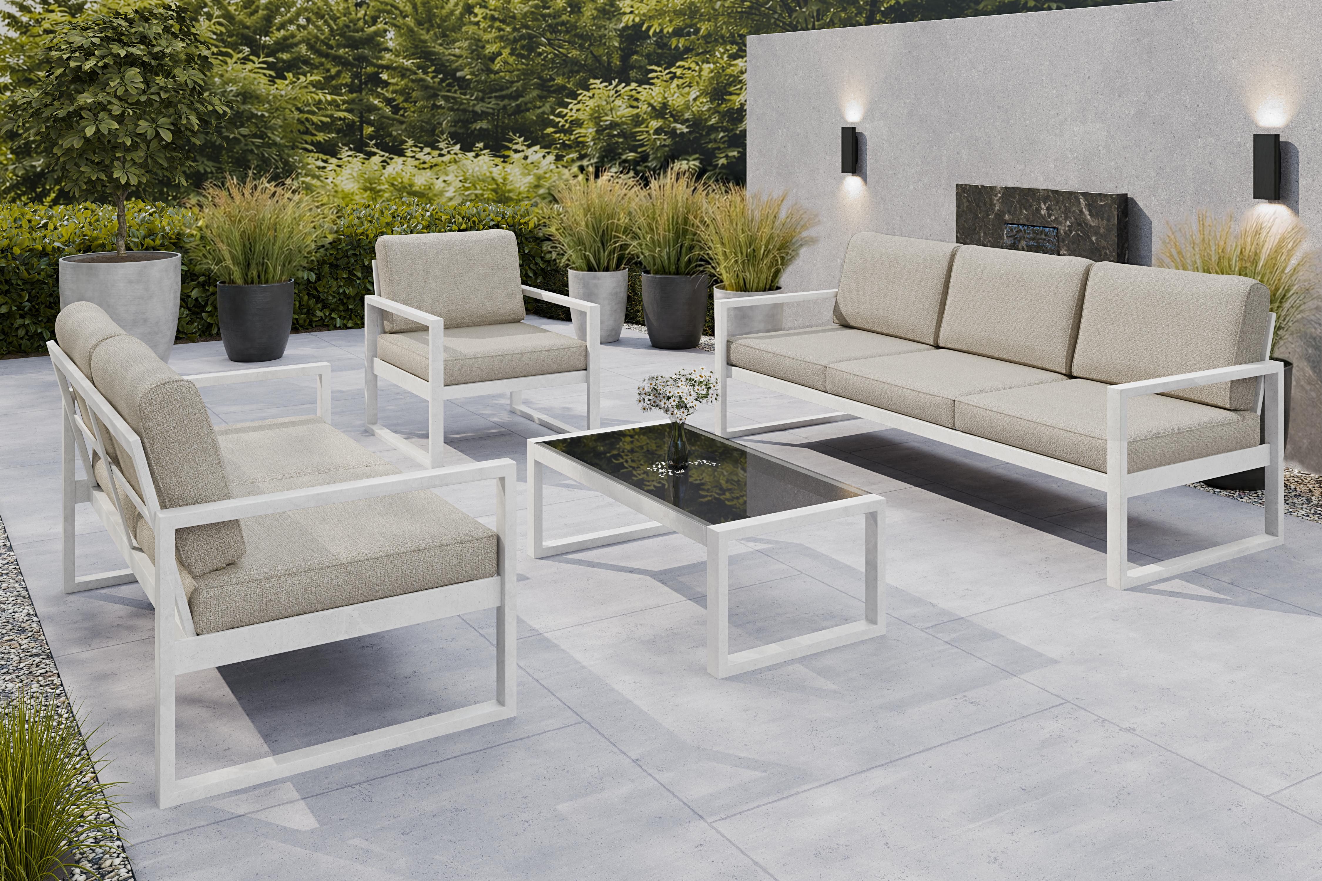 Design Möbel Gartenlounge-Set Gartenmöbel Set Solar Lounge Sofa Sessel Tisch Metall