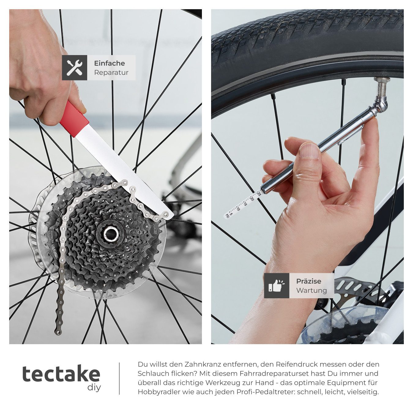 tectake Fahrradwerkzeugset Fahrradwerkzeug 50-teilig, (1-tlg), umfangreiches Set