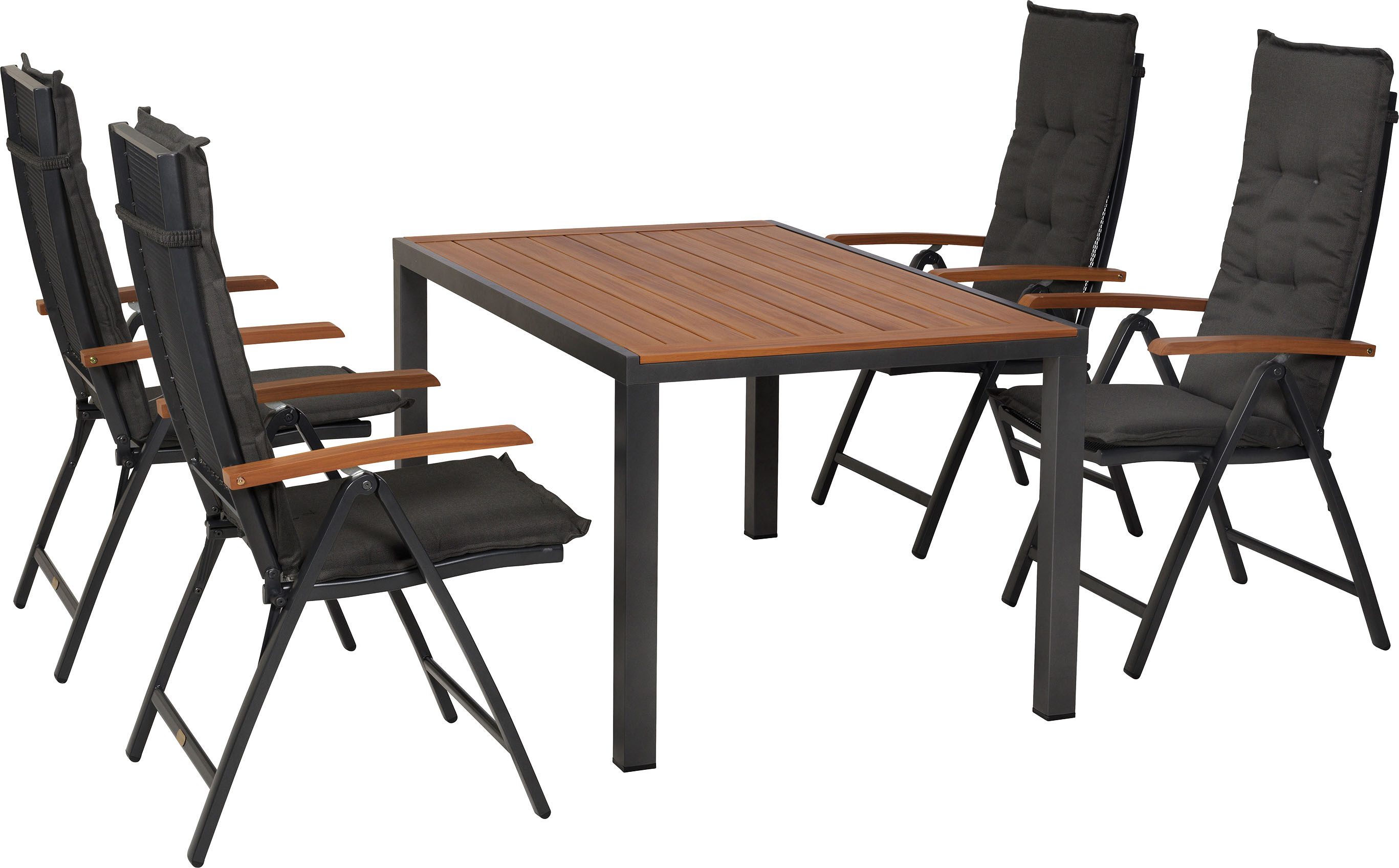 MERXX Garten-Essgruppe Thasos, (Set, 9-tlg), inkl. 4 Klappsessel, 4 Auflagen, 1 Tisch