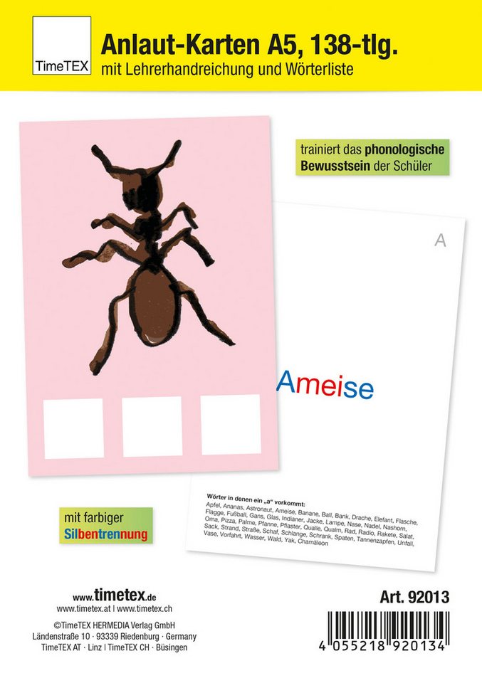 TimeTEX Spiel Anlaut-Karten A5, 138-tlg.