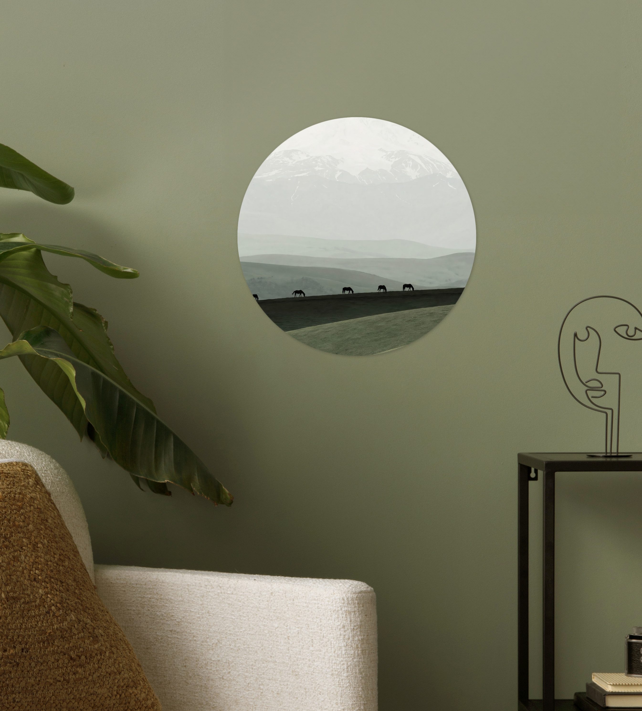 MuchoWow Wandsticker Grau - Berg - Pferde (1 St), Wandtattoo Selbstklebend, Wohnzimmer Deko Aufkleber, 30x30 cm