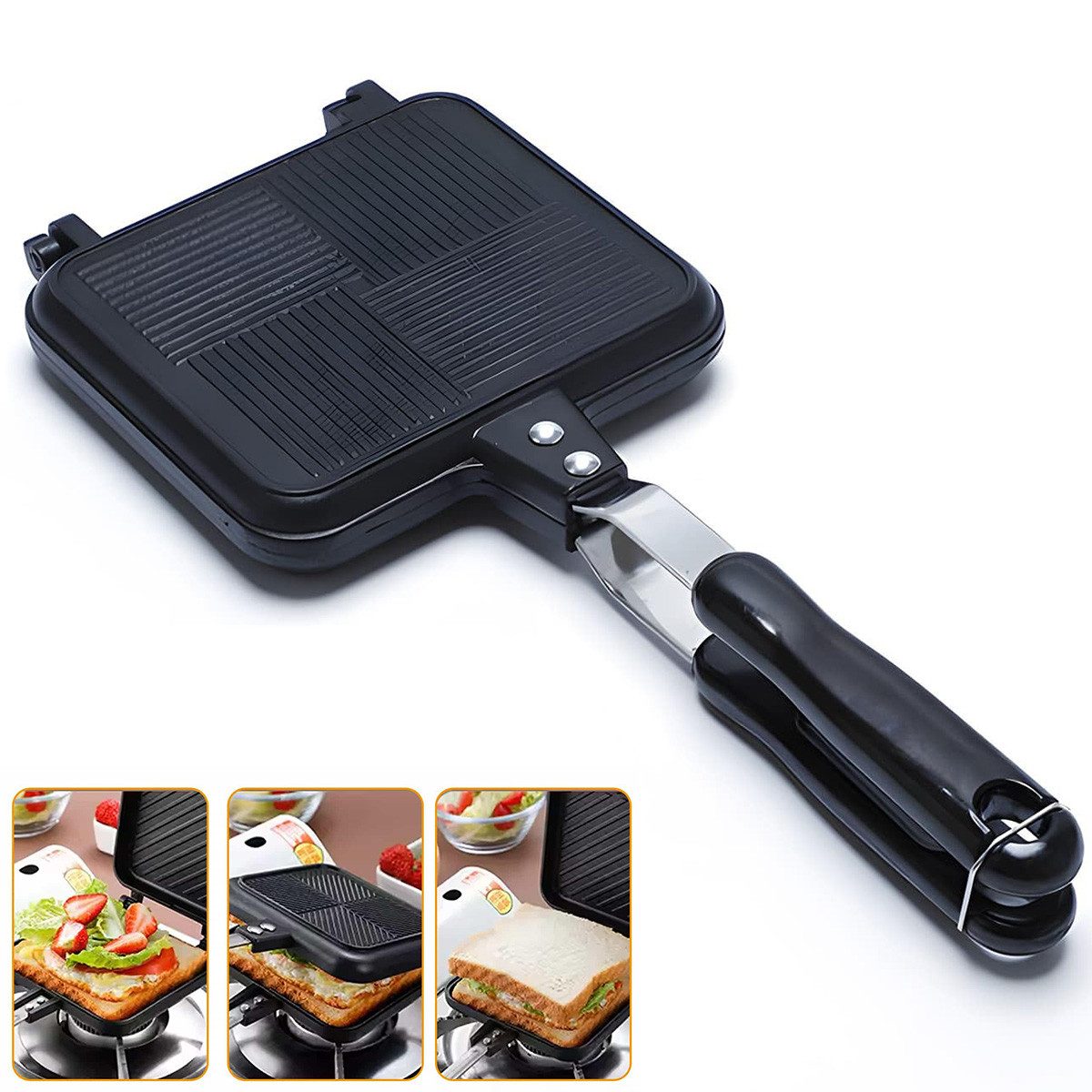 Welikera Sandwichzange Toasted Sandwich Maker,Antihaft gegrilltes Sandwich Panini Maker, 5,5 Zoll, Für alle Herdplatten,für die Innen und Außenküche zu Hause