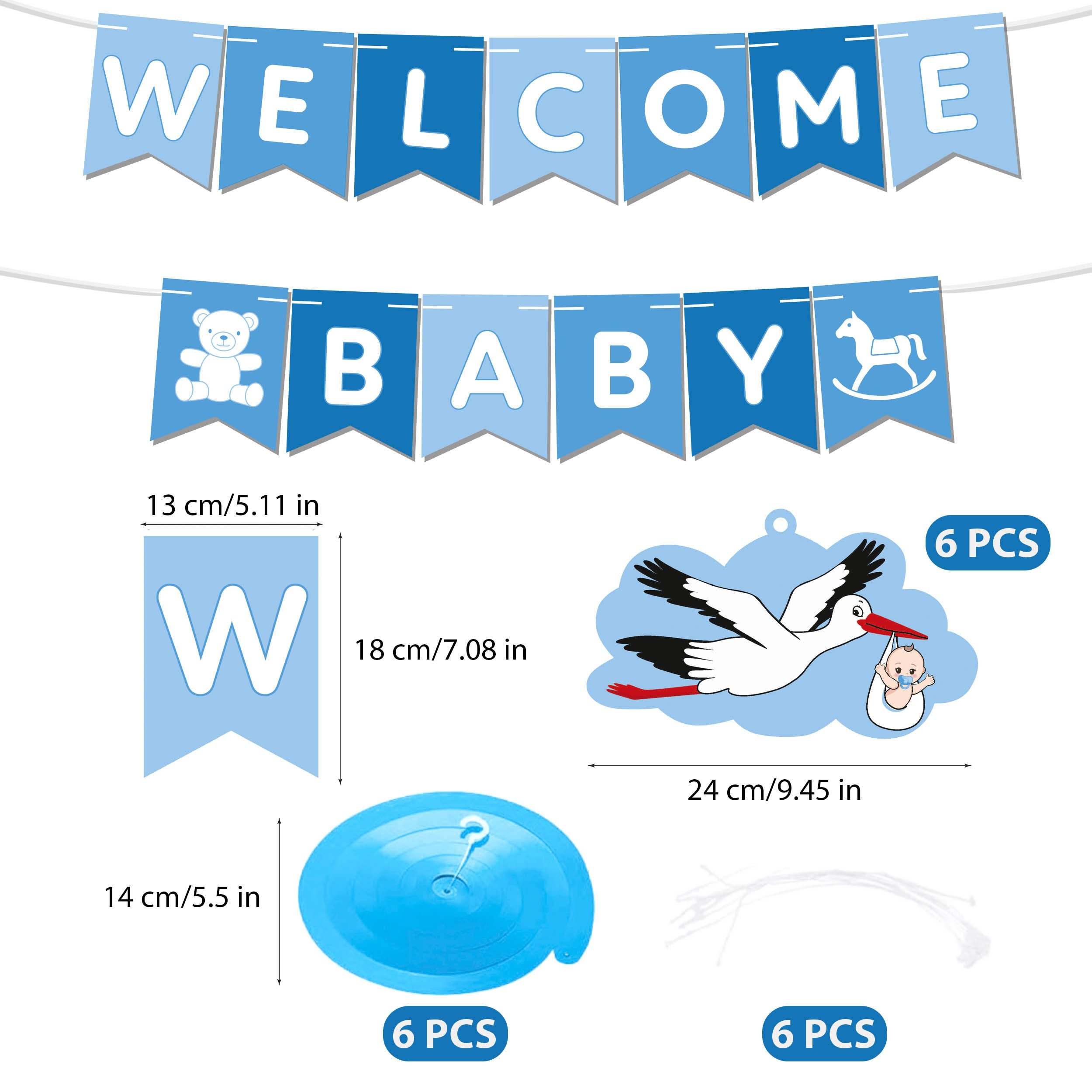 BRUBAKER Girlande Welcome Baby Wimpelkette für Jungen und Mädchen mit Storchanhängern, Willkommensdeko Set für Zuhause, Babyparty und Babyzimmer Dekoration