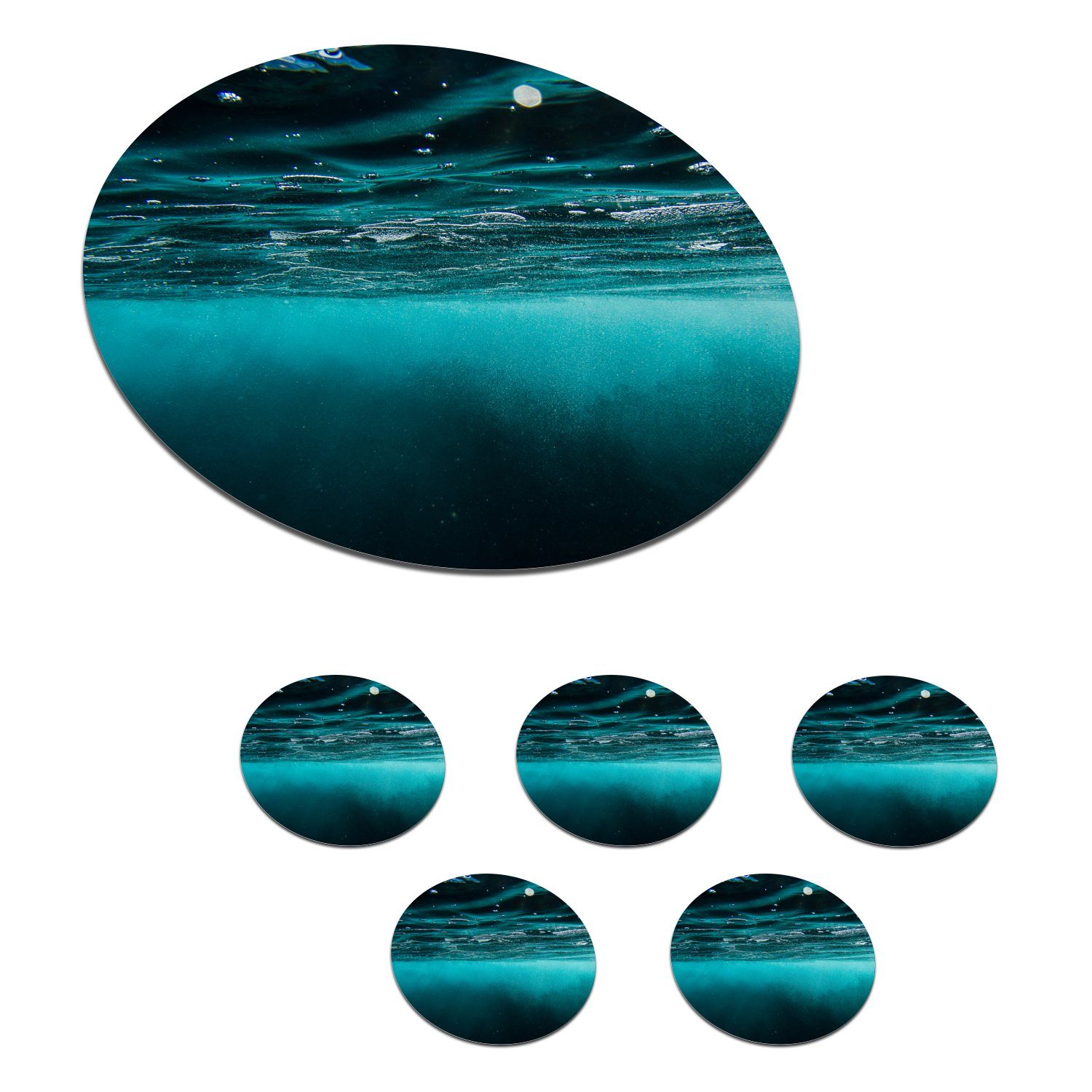 MuchoWow Glasuntersetzer Meer - Unterwasser - Blau, Zubehör für Gläser, 6-tlg., Getränkeuntersetzer, Tassenuntersetzer, Korkuntersetzer, Tasse, Becher