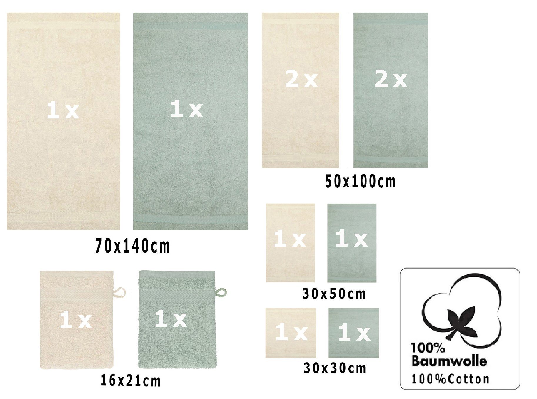 (12-tlg) Sand/heugrün, Premium Set 12-tlg. Handtuch Farbe Set Baumwolle, Handtuch 100% Betz
